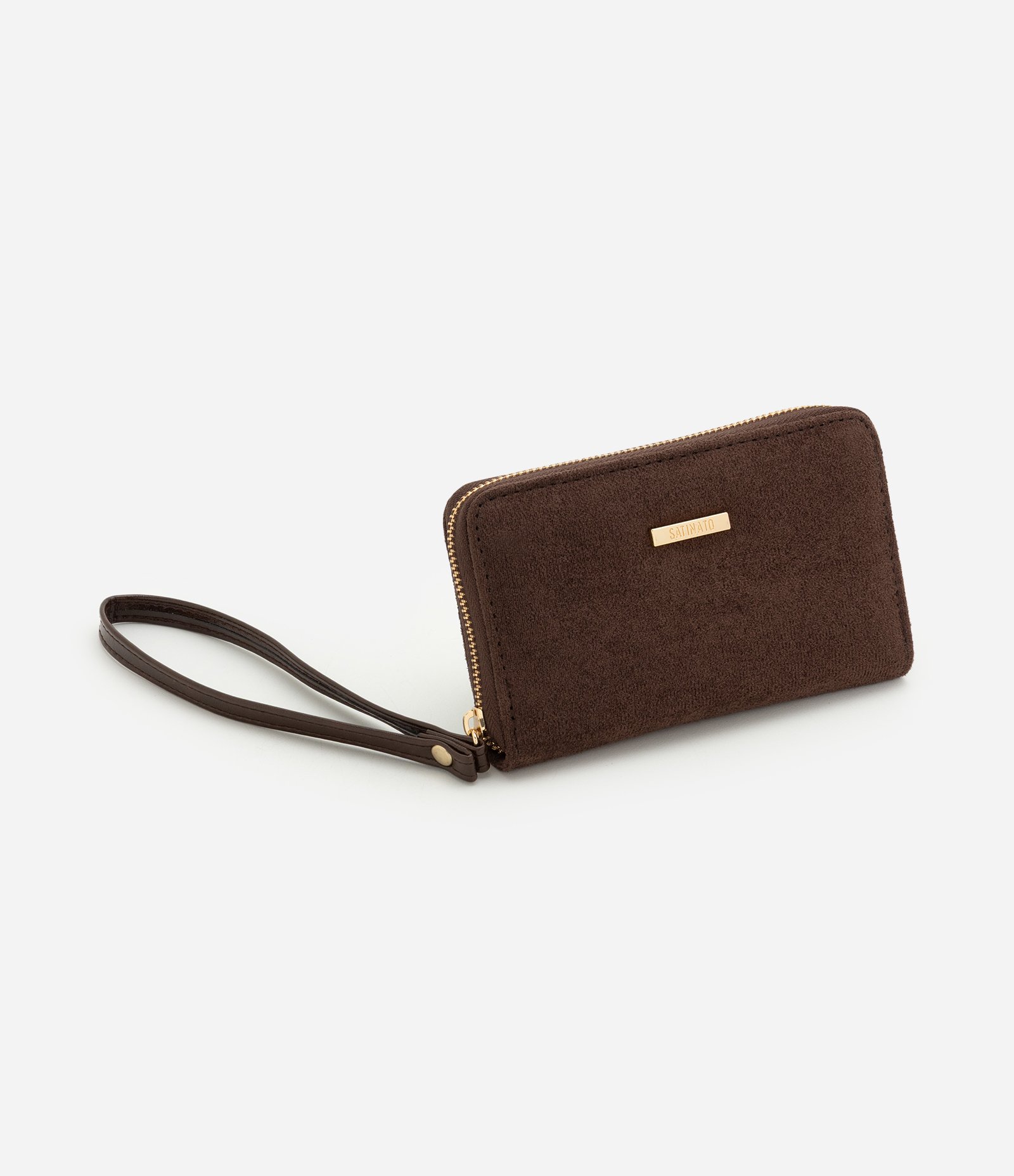 Carteira Pequena em Suede com Alça de Mão Marrom 1