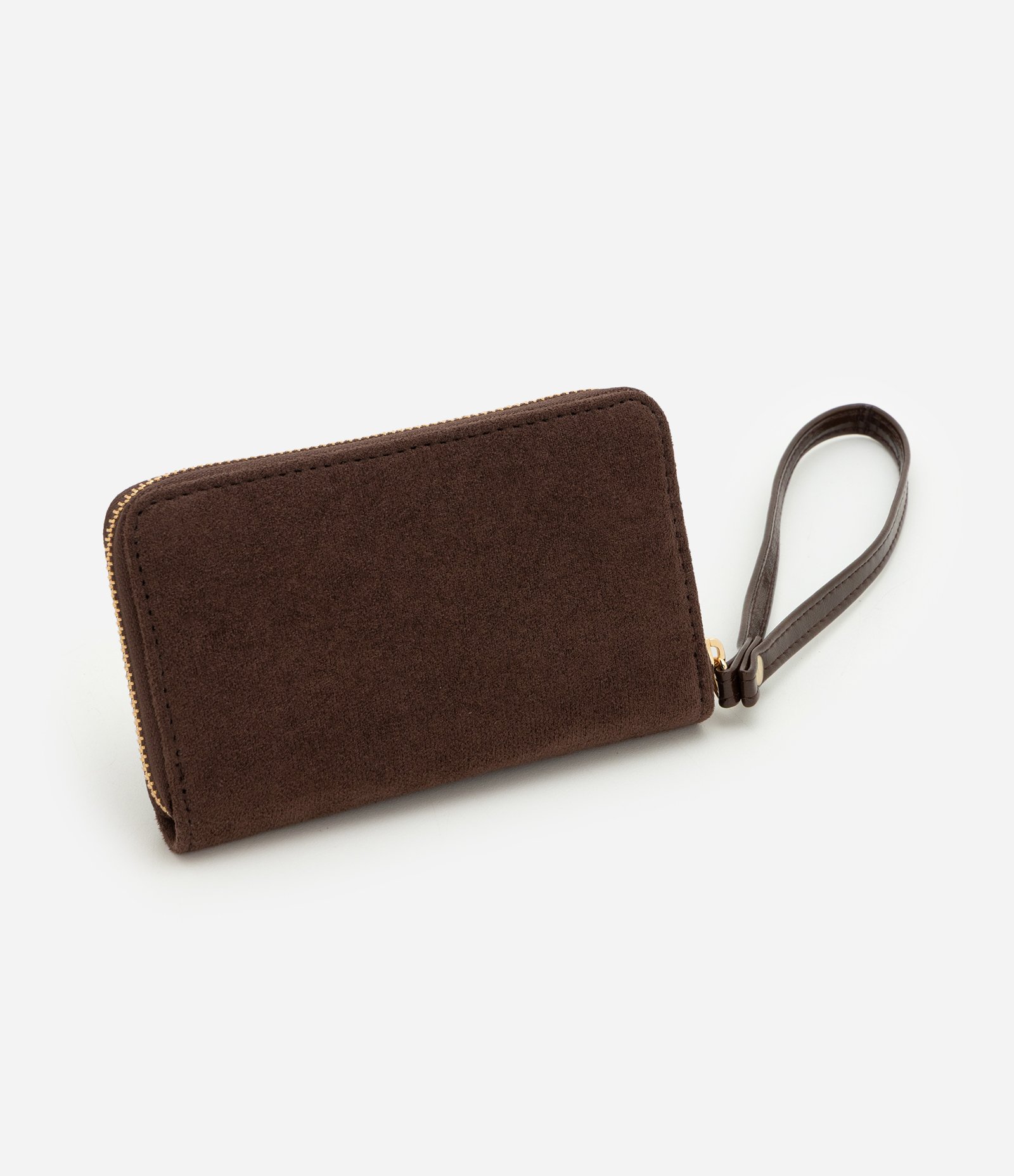Carteira Pequena em Suede com Alça de Mão Marrom 3