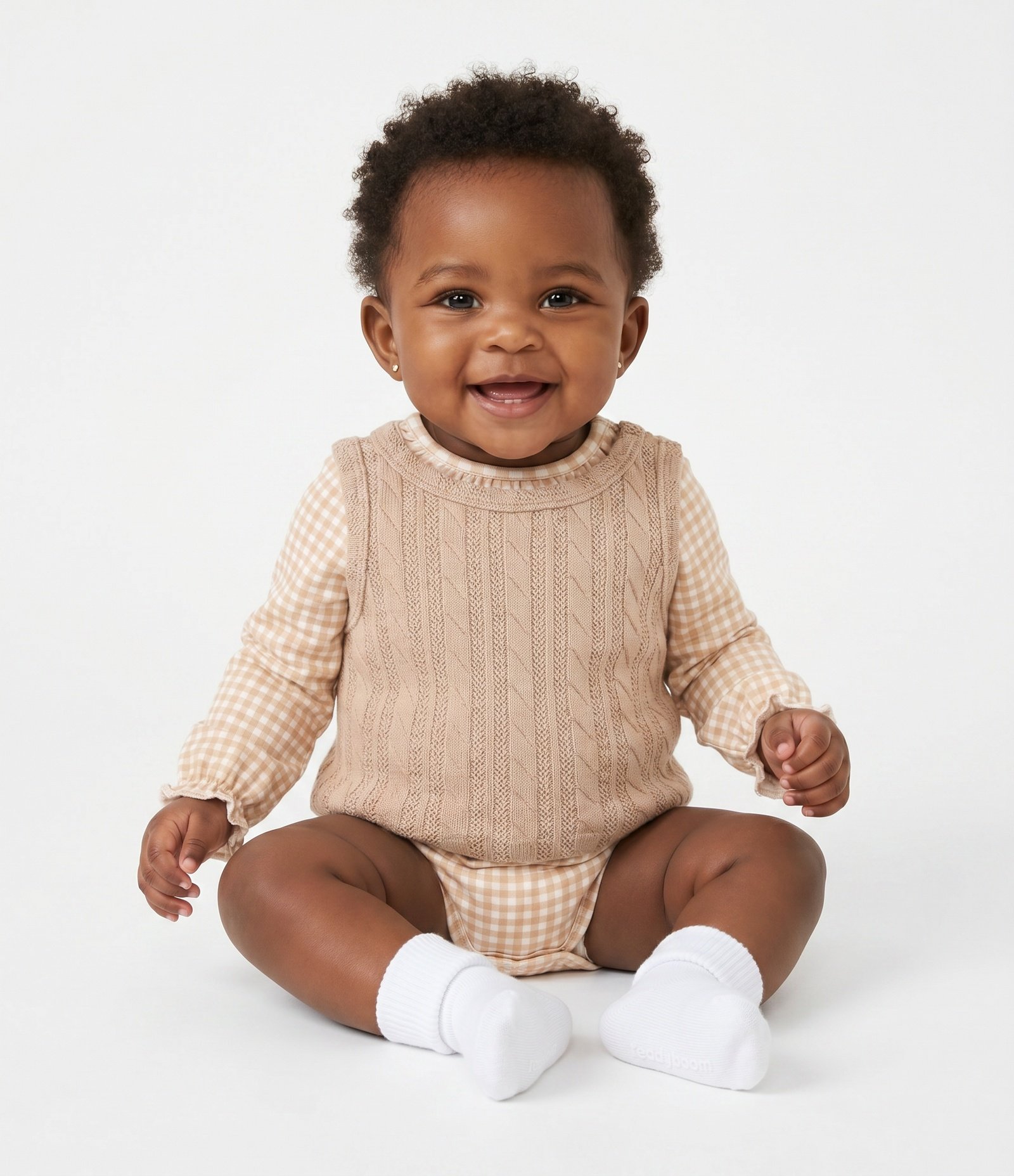 Body Infantil com Colete em Textura Tricô – Tam 0 a 18 Meses Bege 1