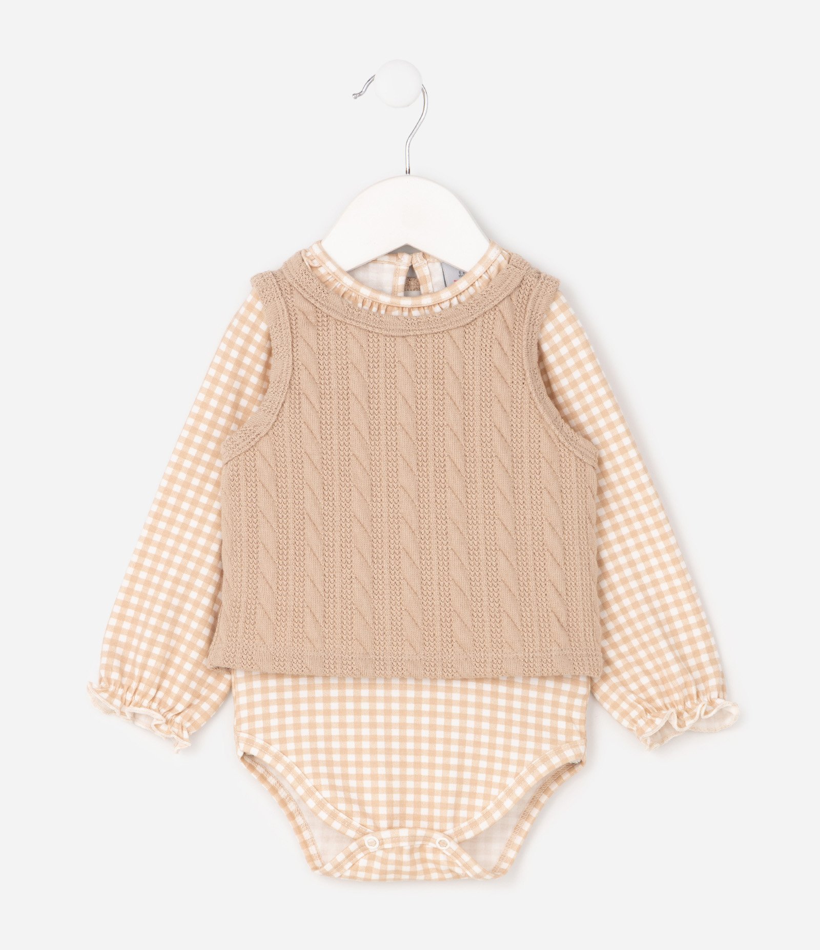 Body Infantil com Colete em Textura Tricô – Tam 0 a 18 Meses Bege 2