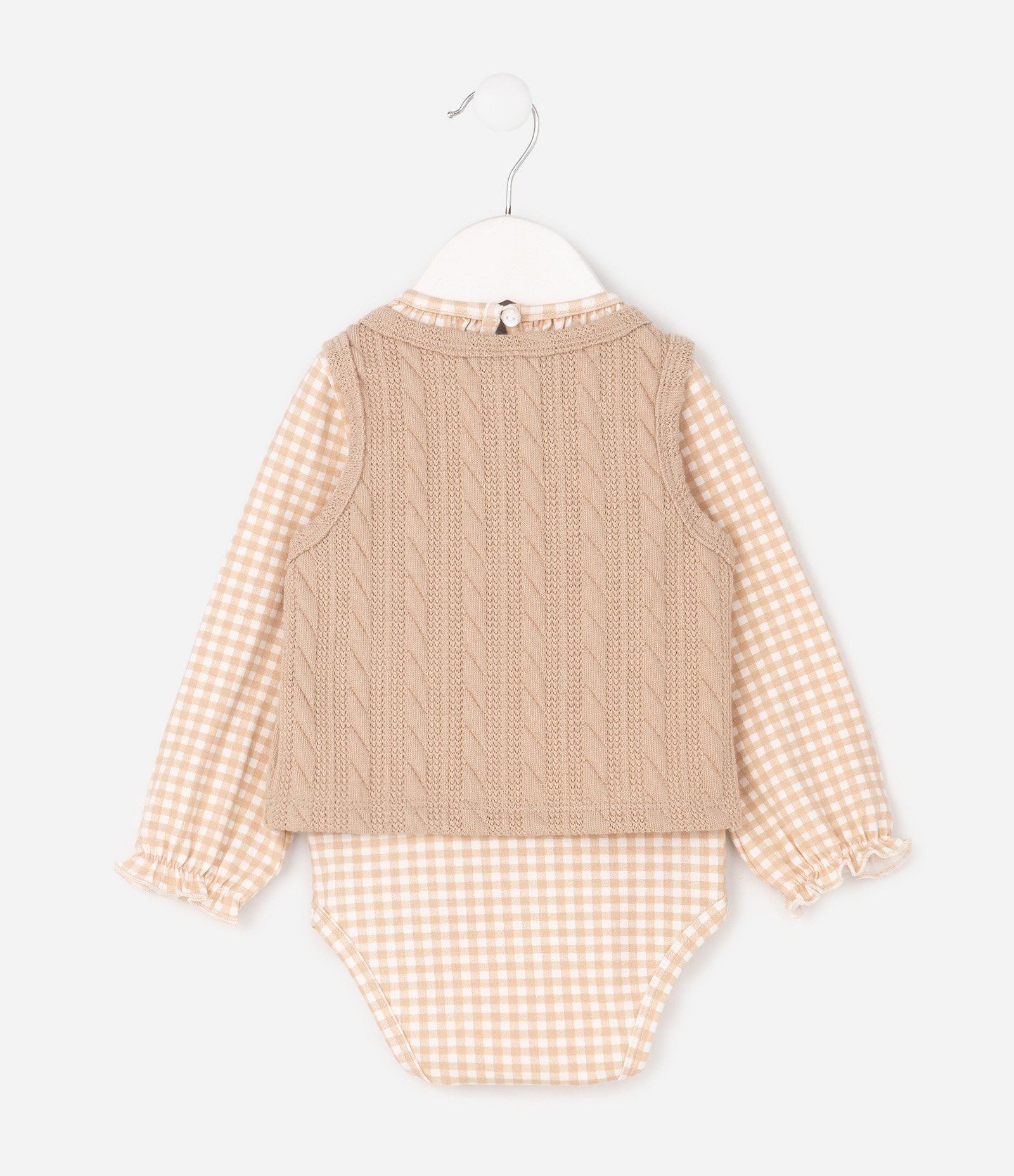 Body Infantil com Colete em Textura Tricô – Tam 0 a 18 Meses Bege 3
