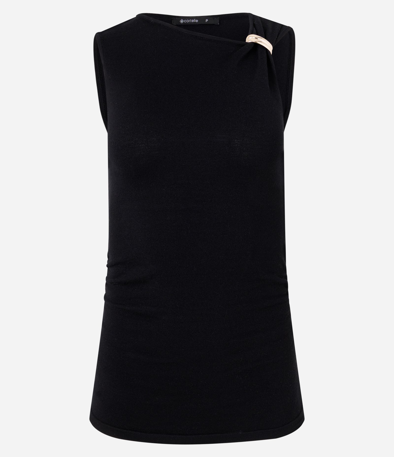Blusa Alongada em Tricô com Aviamento na Alça Preto 1
