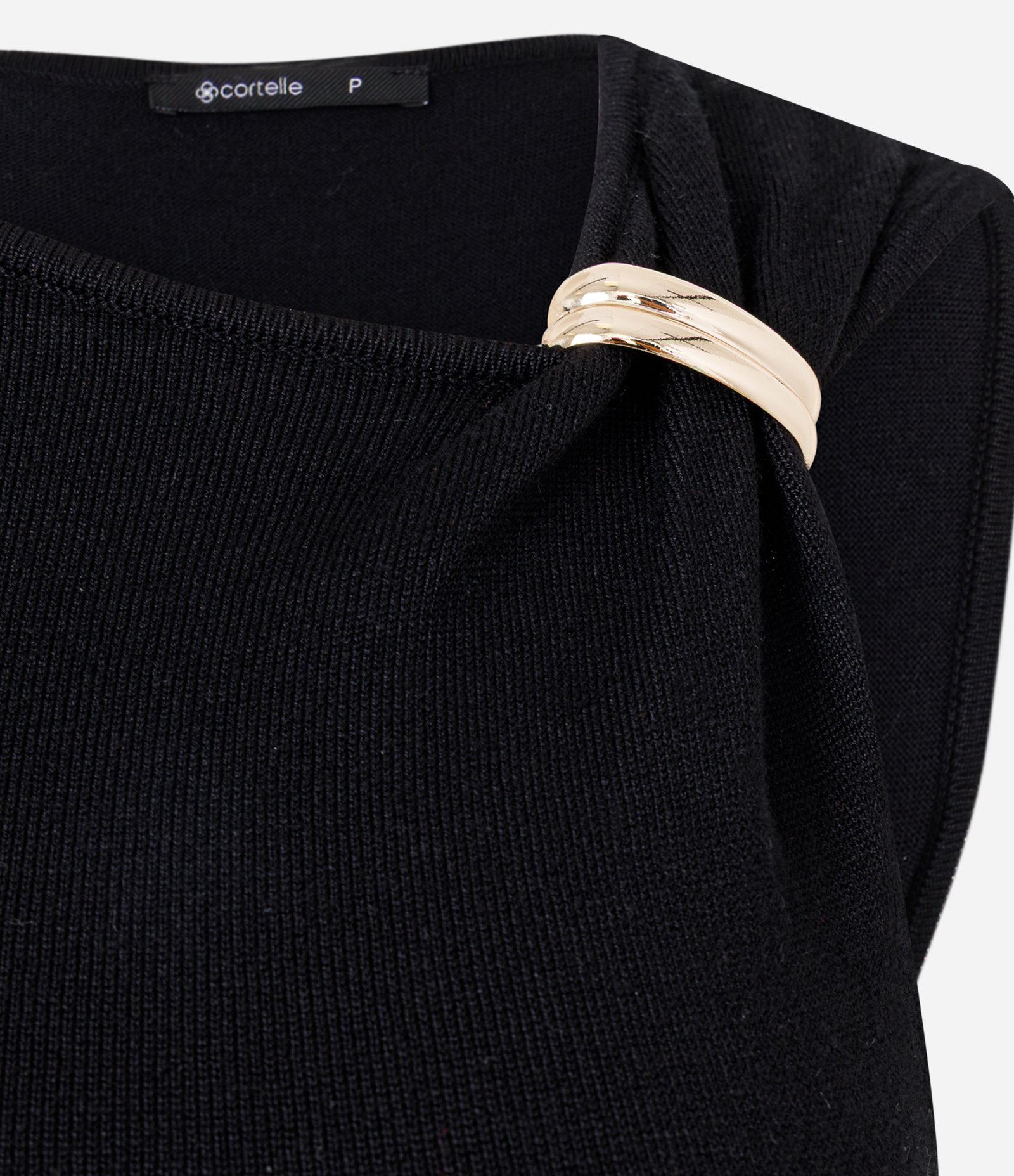 Blusa Alongada em Tricô com Aviamento na Alça Preto 2