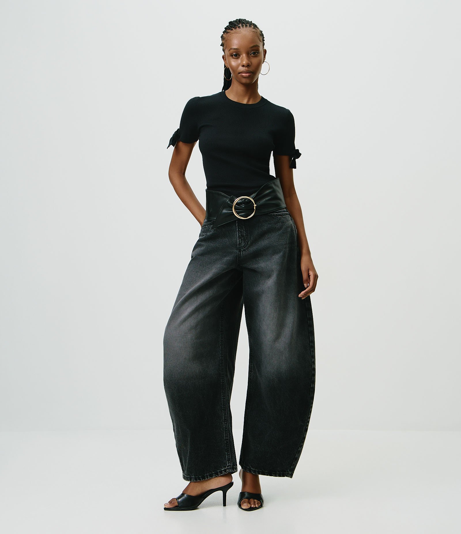 Blusa Regular em Tricô com Lacinho nas Mangas Preto 2