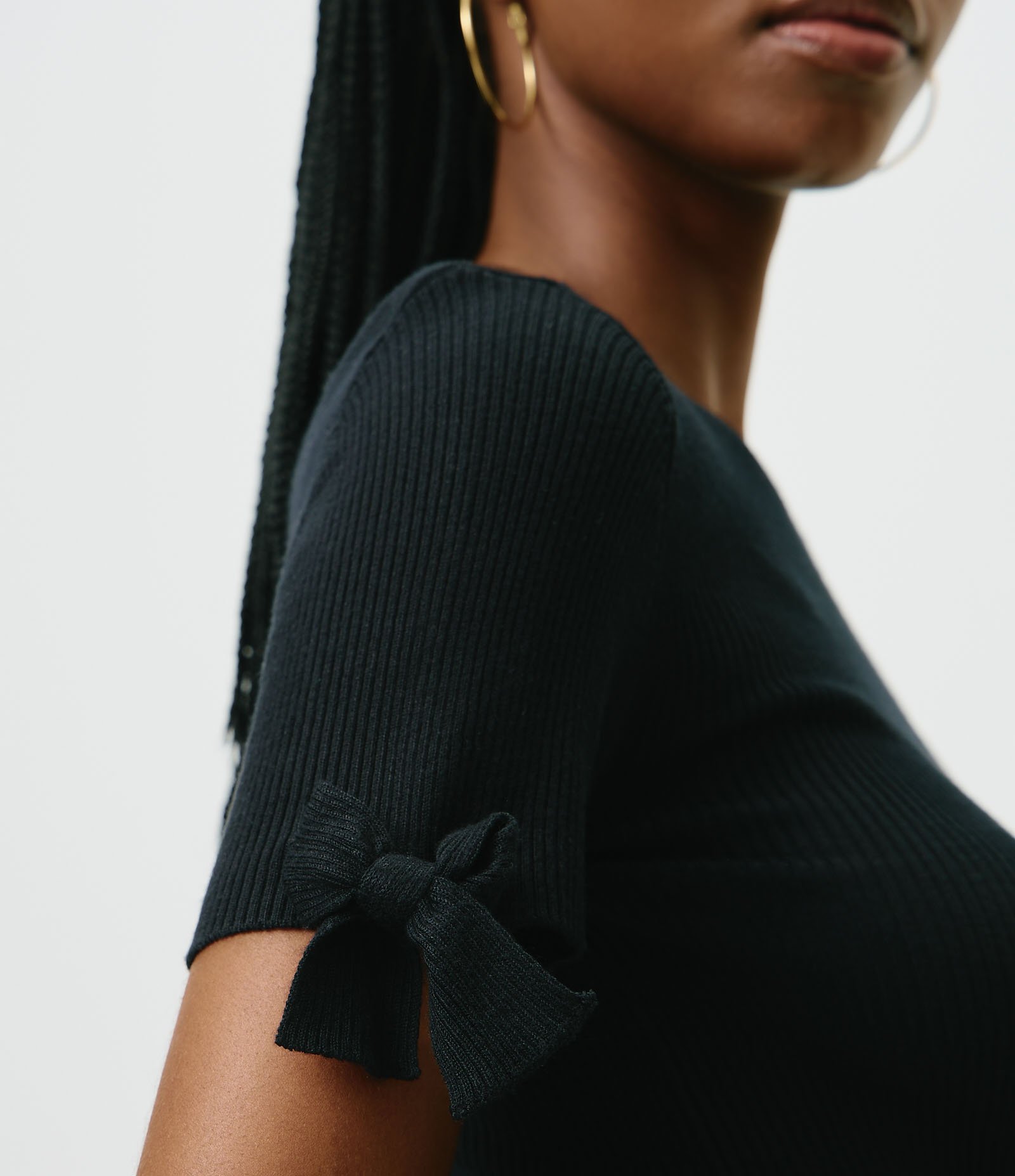 Blusa Regular em Tricô com Lacinho nas Mangas Preto 3