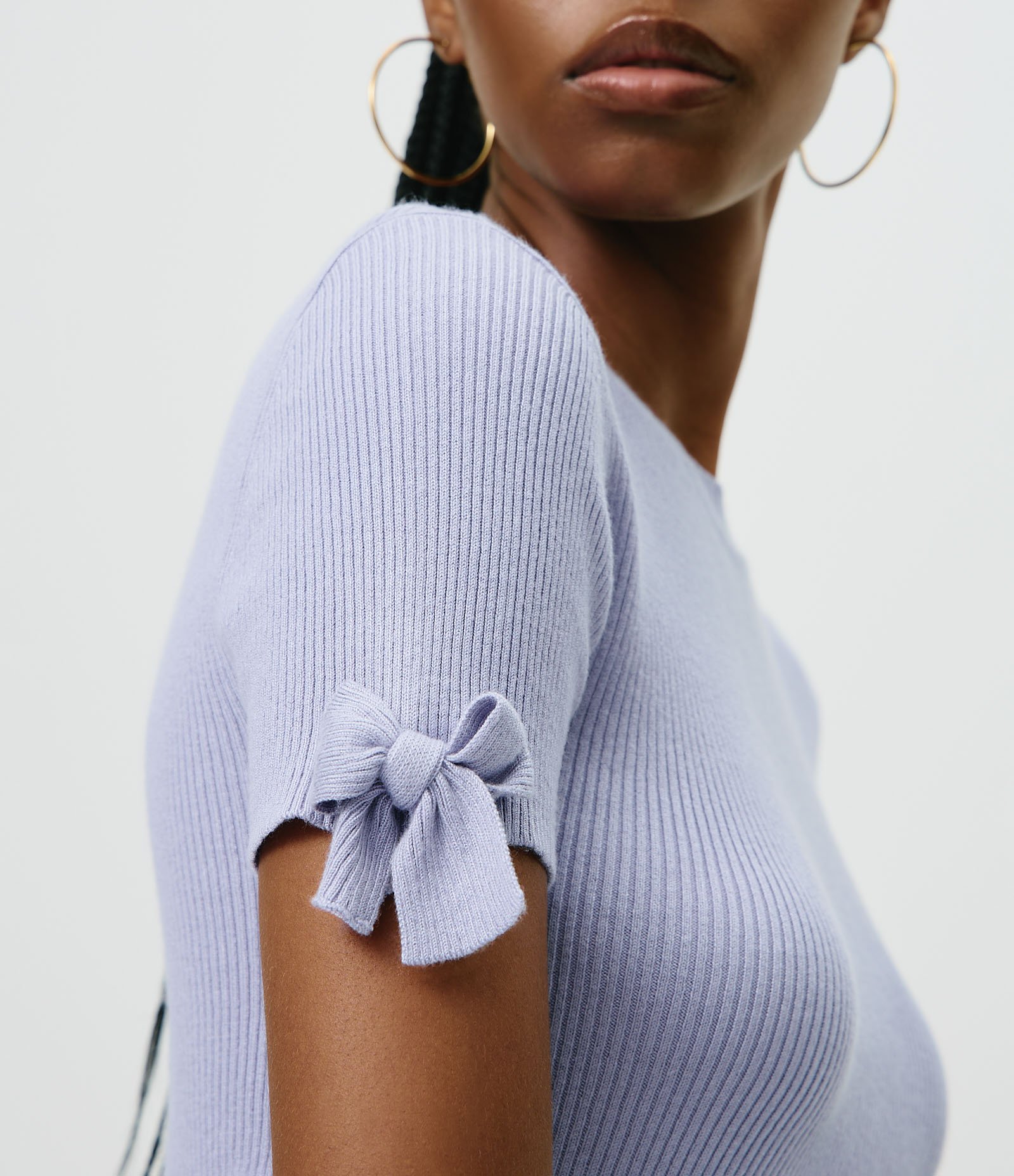 Blusa Regular em Tricô com Lacinho nas Mangas Lilás 3