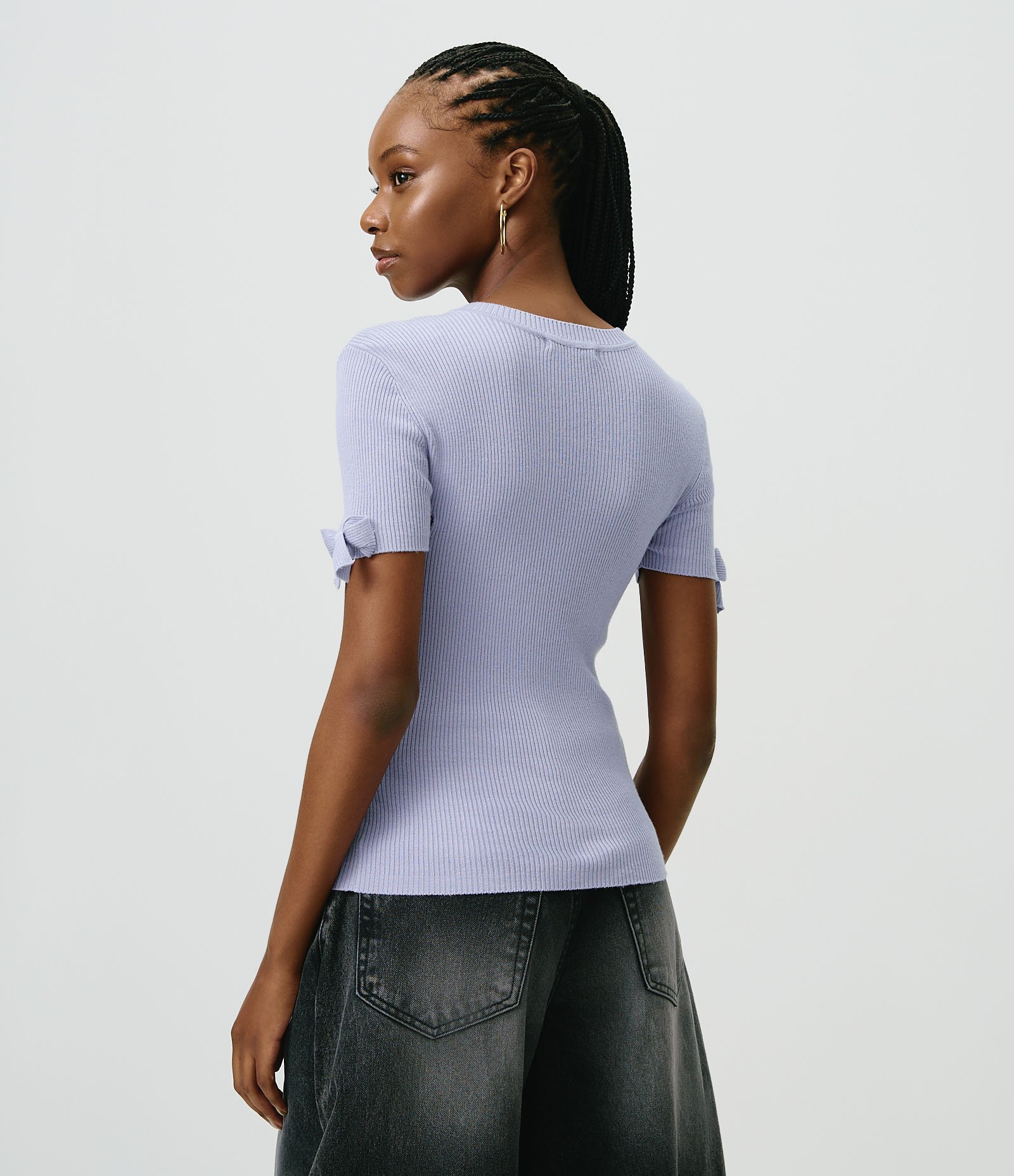 Blusa Regular em Tricô com Lacinho nas Mangas Lilás 4