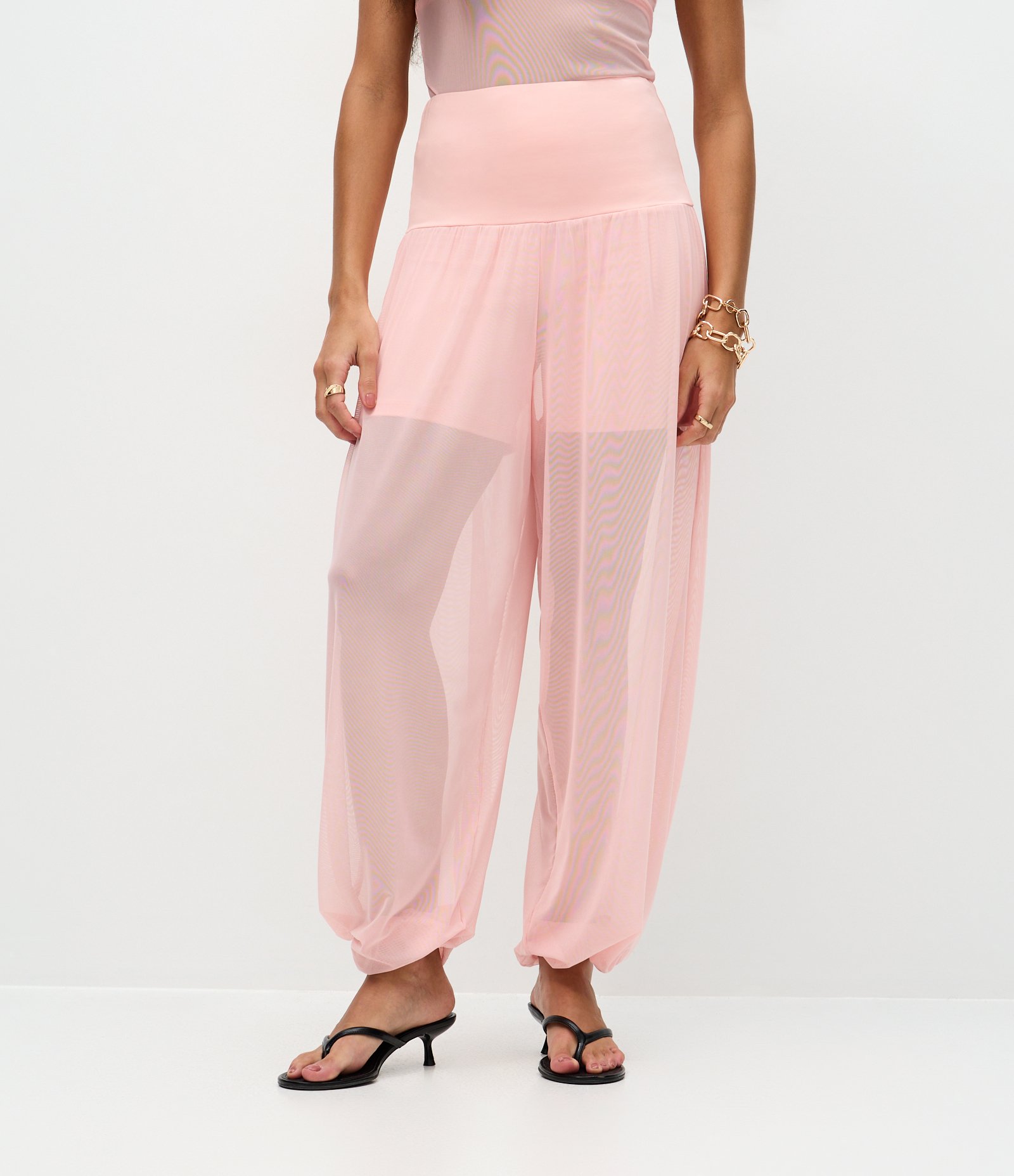 Calça Aladim com Transparência e Forro Curto Rosa 3