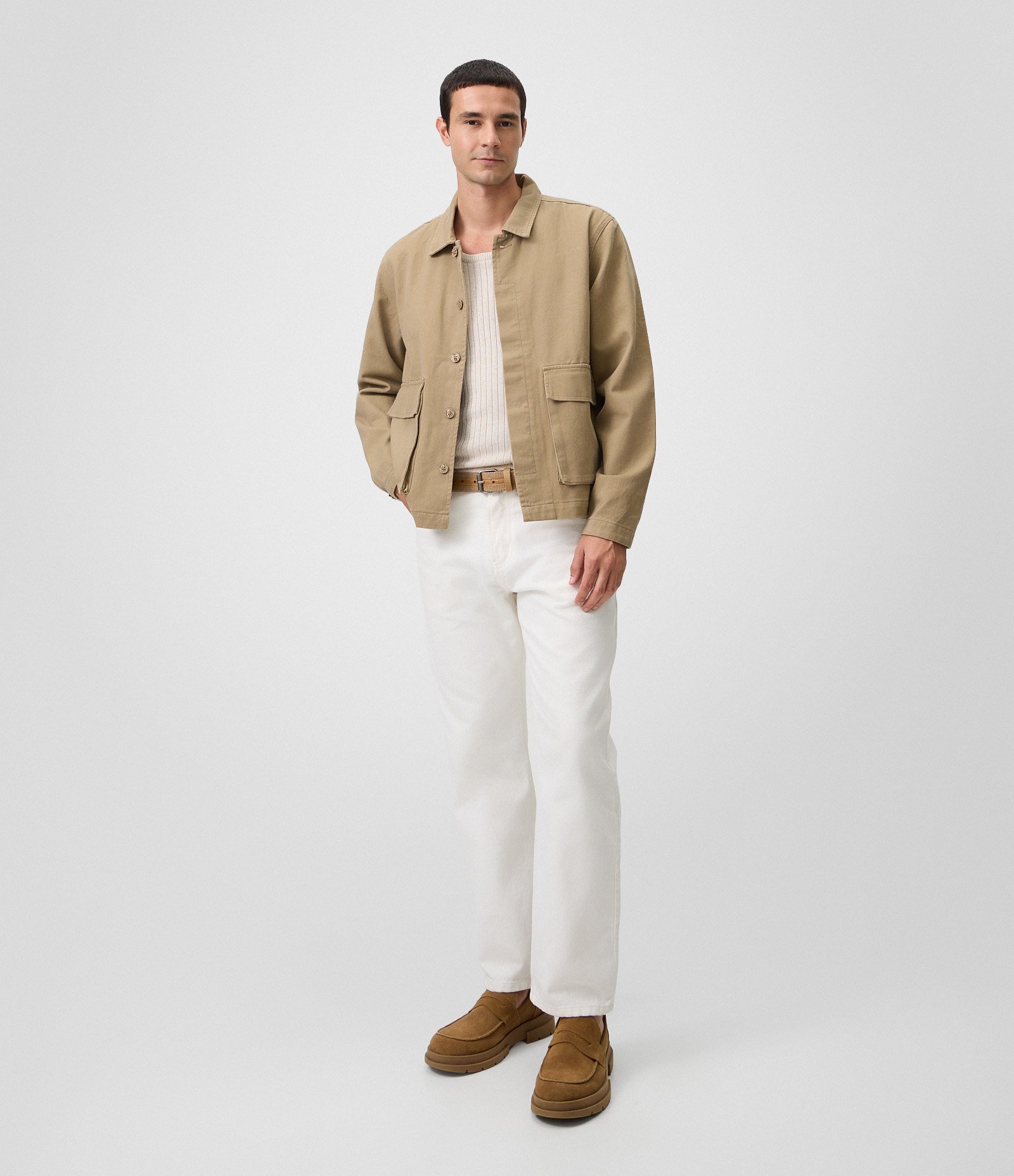 Camisa Overshirt em Sarja com Bolsos Bege 2