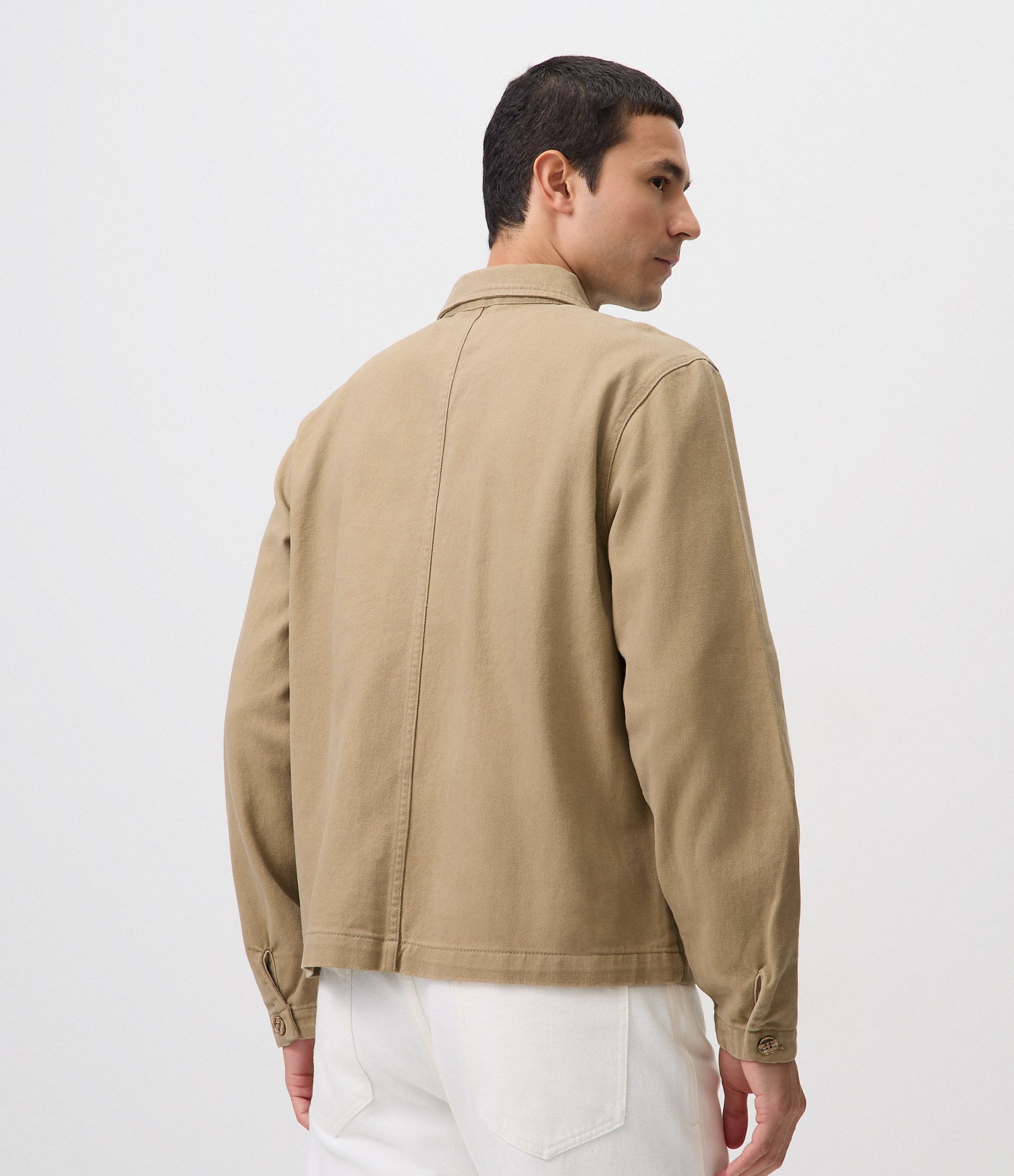 Camisa Overshirt em Sarja com Bolsos Bege 3