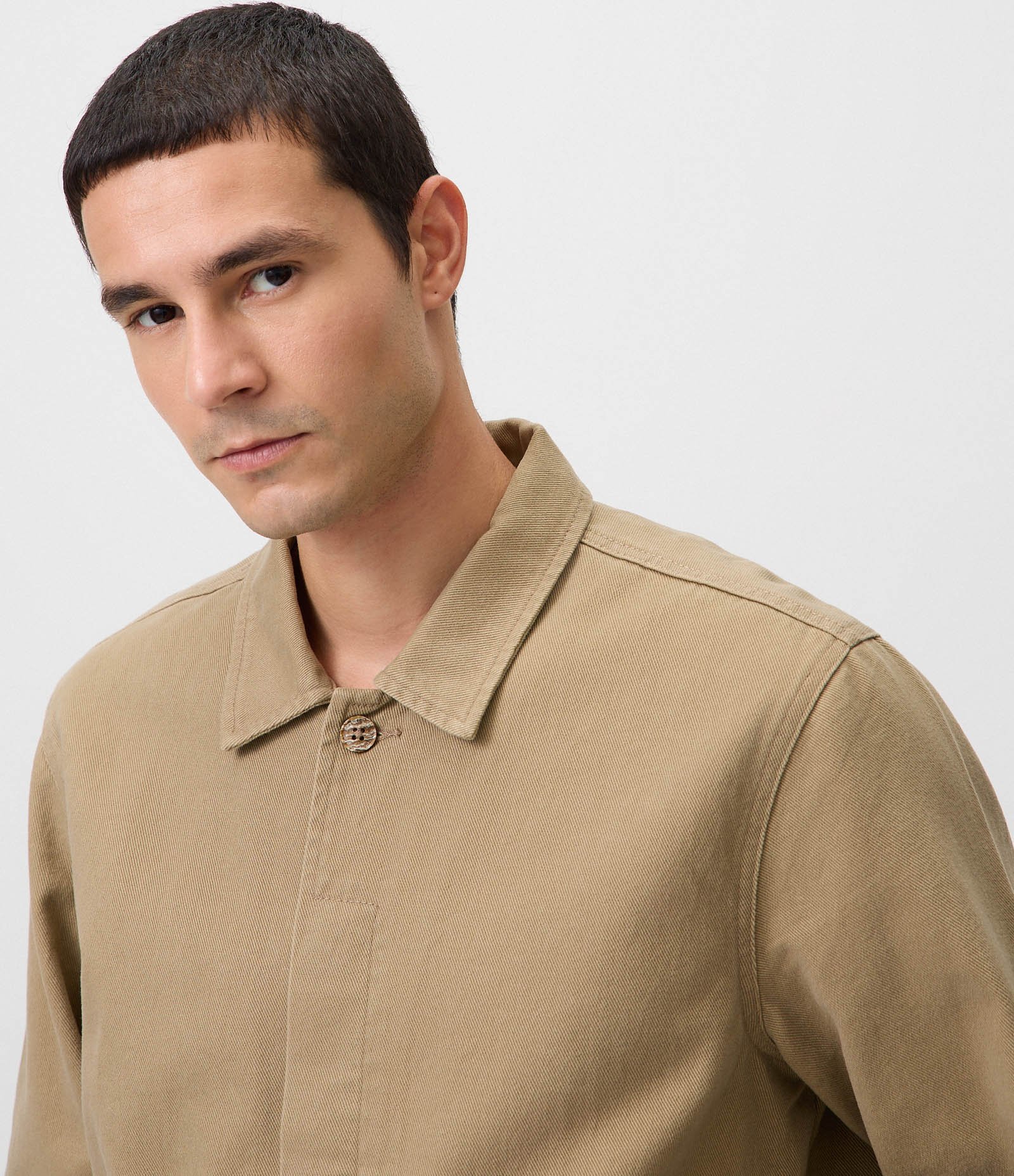 Camisa Overshirt em Sarja com Bolsos Bege 4