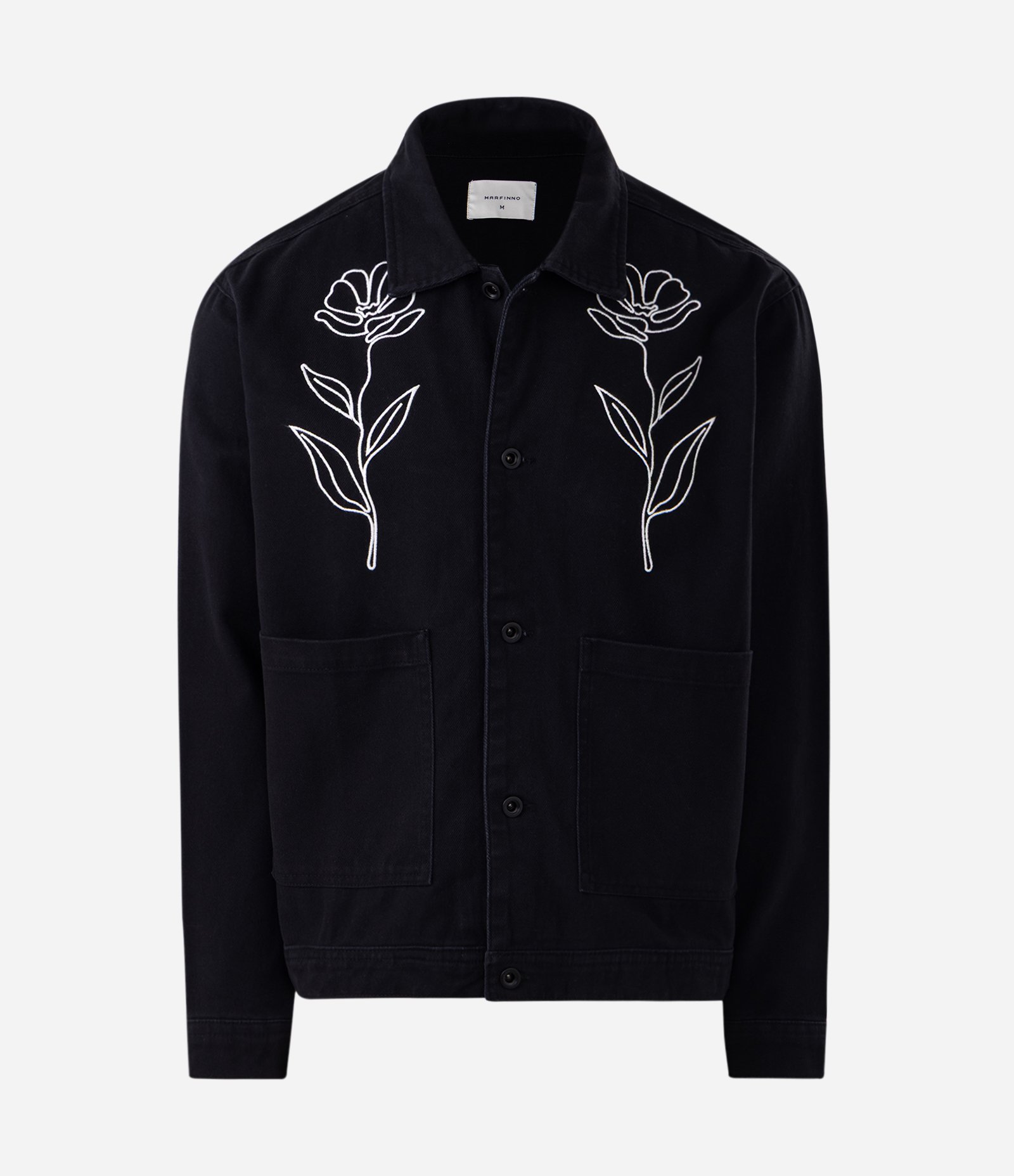 Camisa em Sarja com Bordado Floral Preto 5