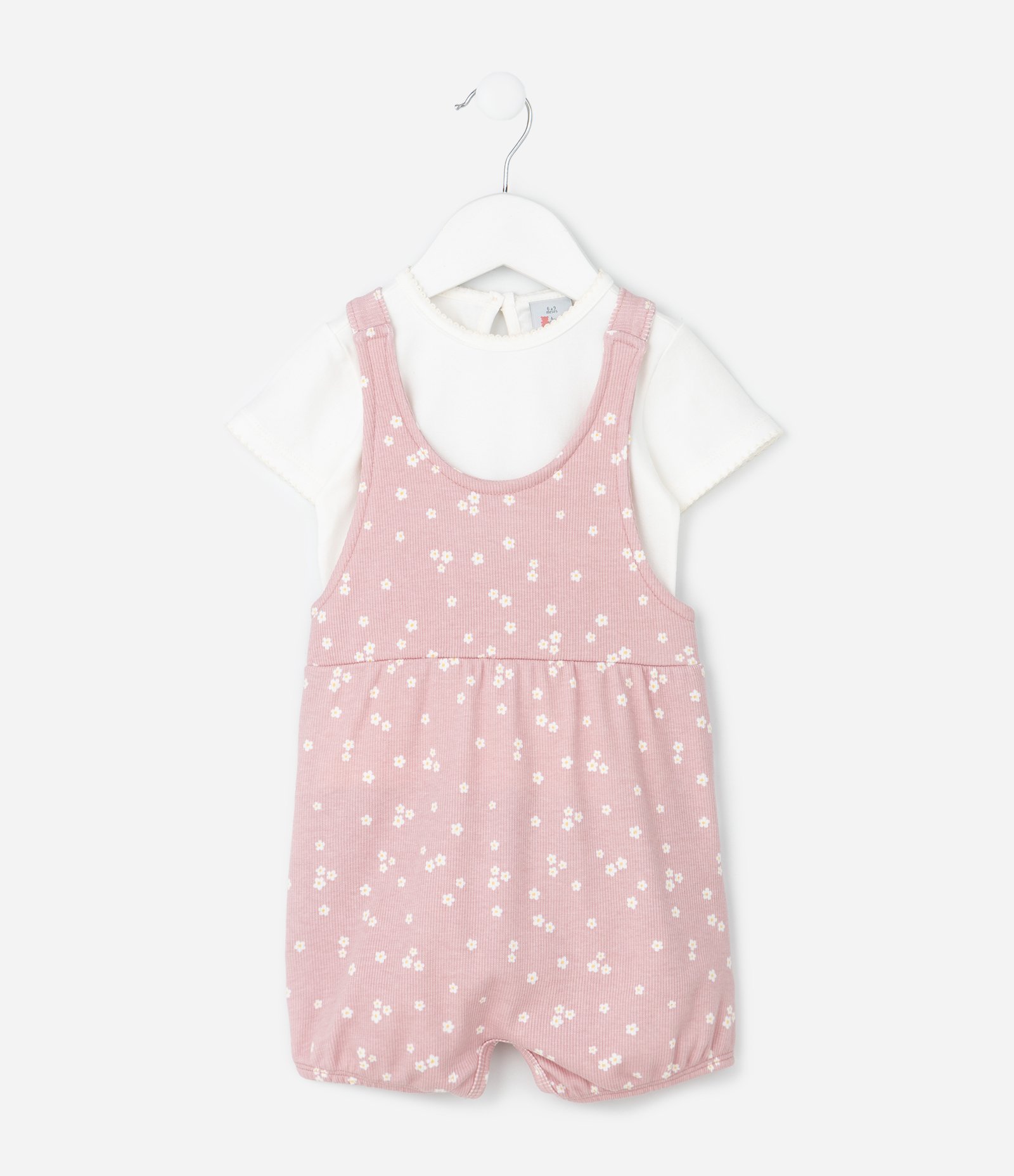 Conjunto Infantil Jardineira e Camiseta Floral Liberty – Tam 0 a 18 Meses Rosa/Branco 2
