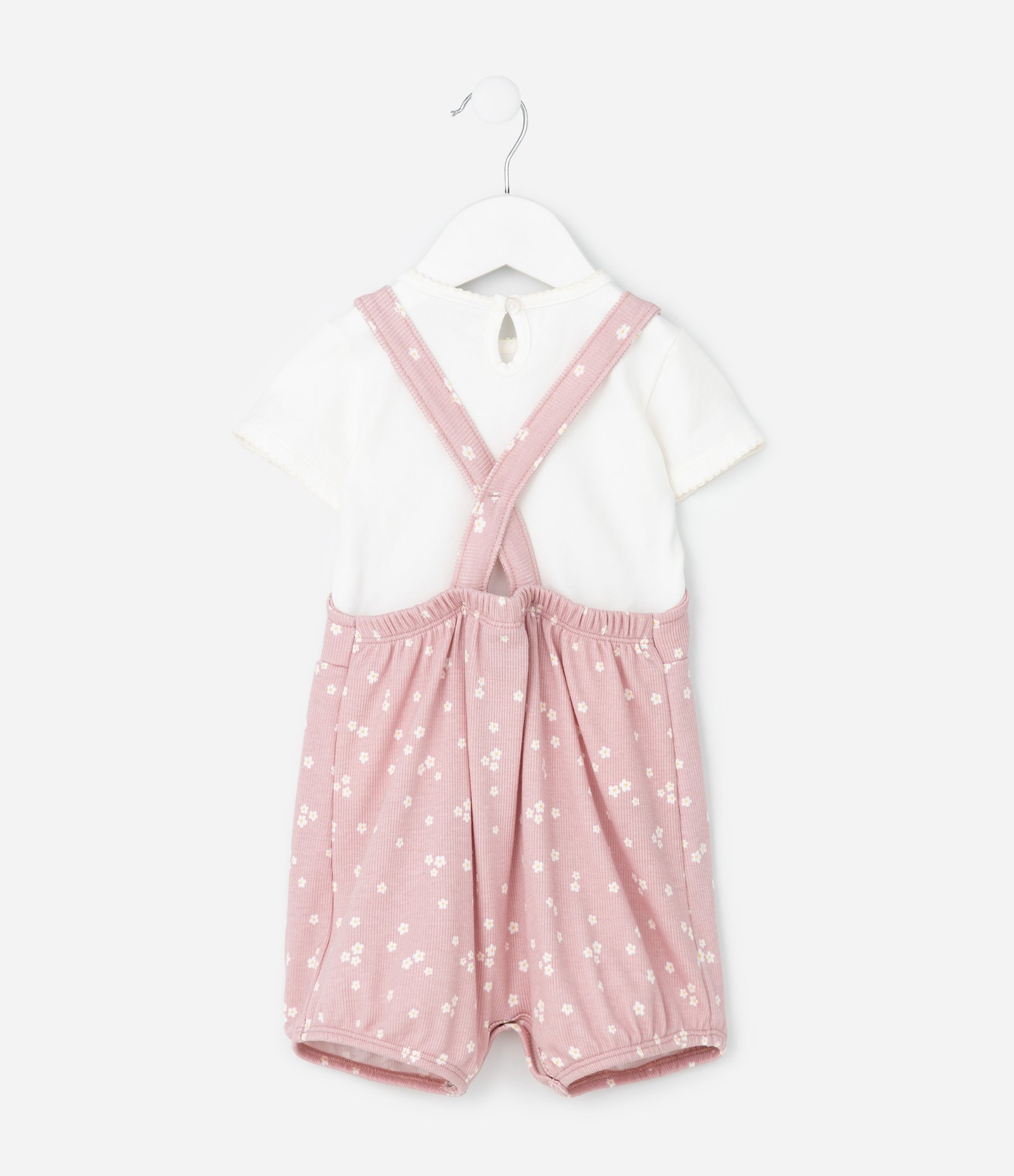 Conjunto Infantil Jardineira e Camiseta Floral Liberty – Tam 0 a 18 Meses Rosa/Branco 3