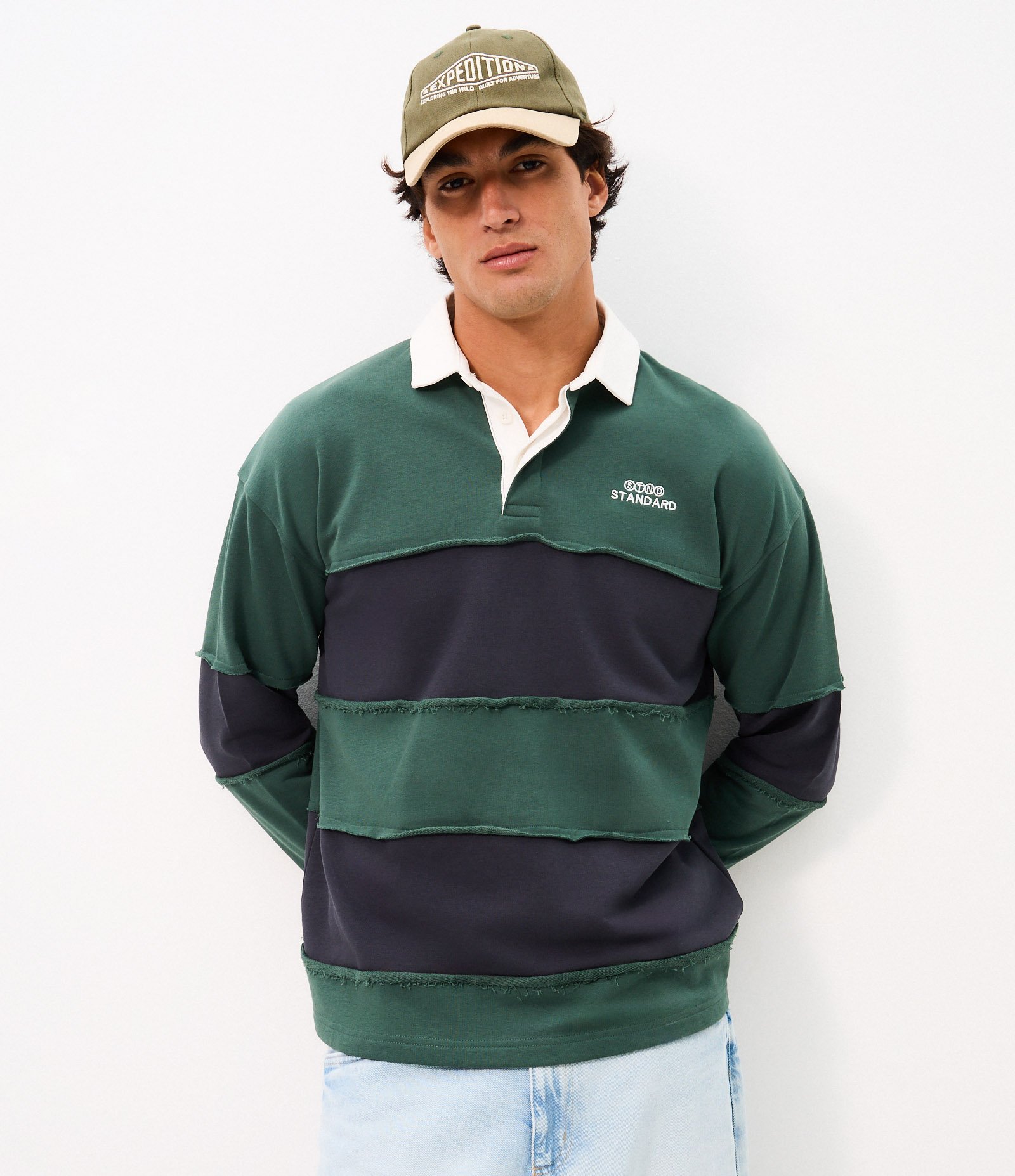 Camiseta Listrada com Gola Polo Verde 1