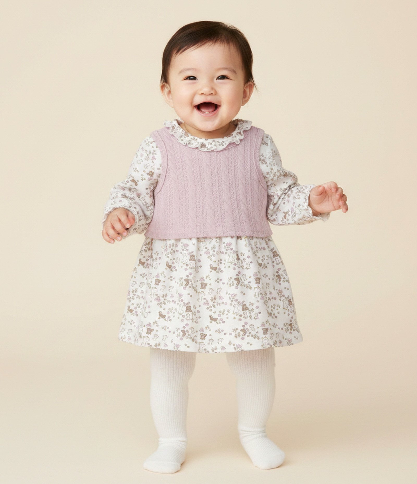 Vestido Infantil Floral com Colete - Tam 0 a 18 Meses Off White 1