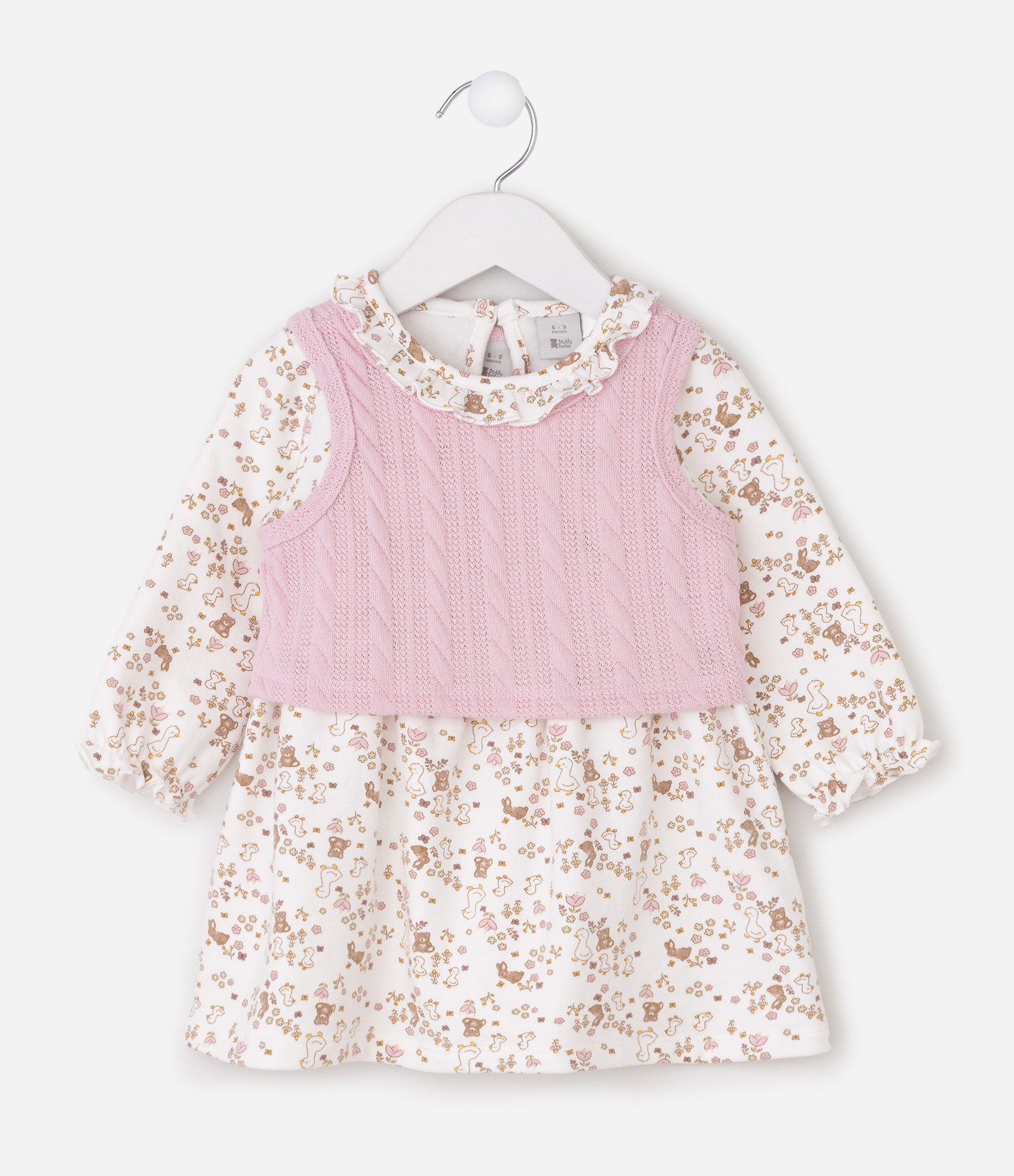 Vestido Infantil Floral com Colete - Tam 0 a 18 Meses Off White 1