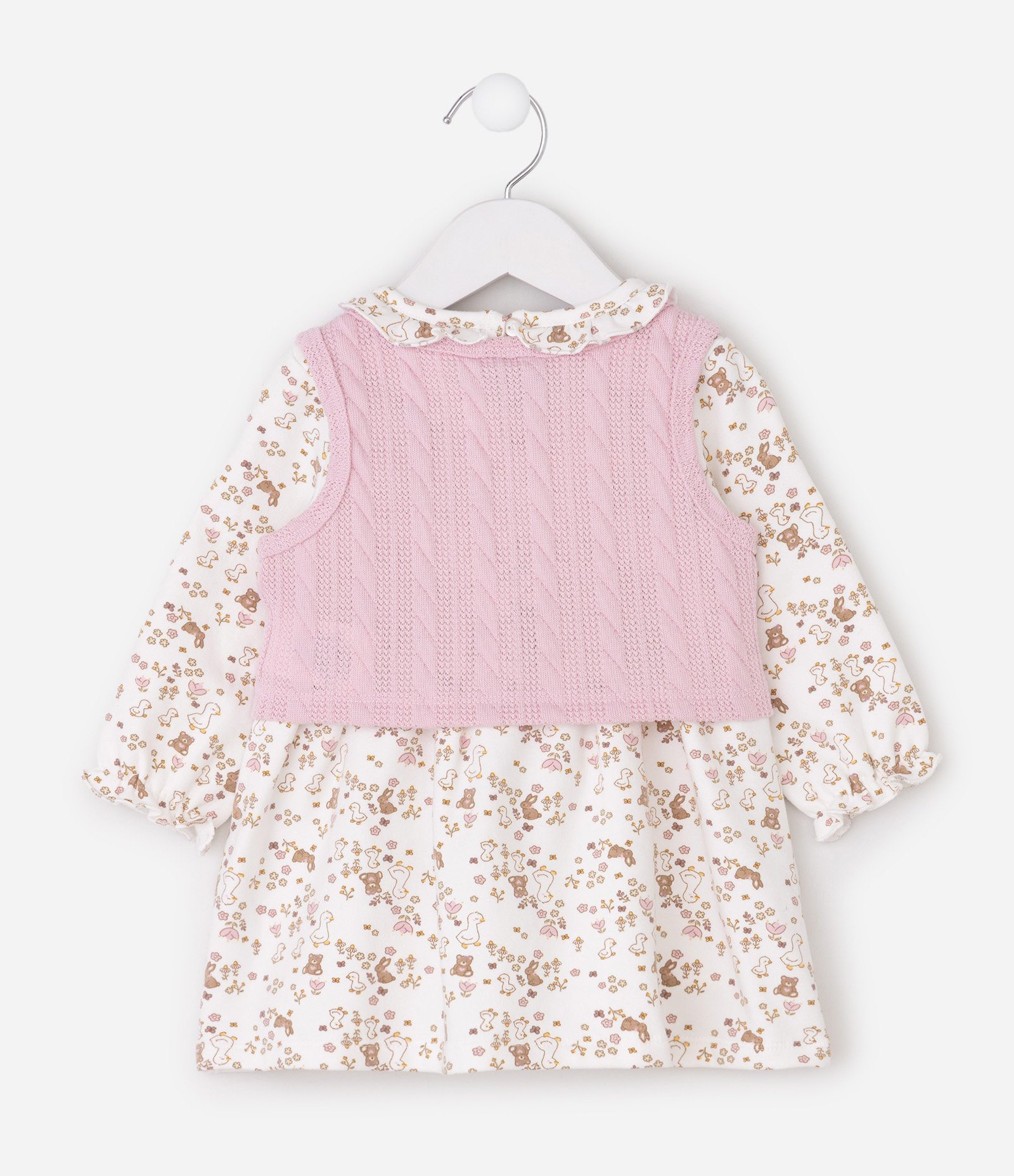 Vestido Infantil Floral com Colete - Tam 0 a 18 Meses Off White 2