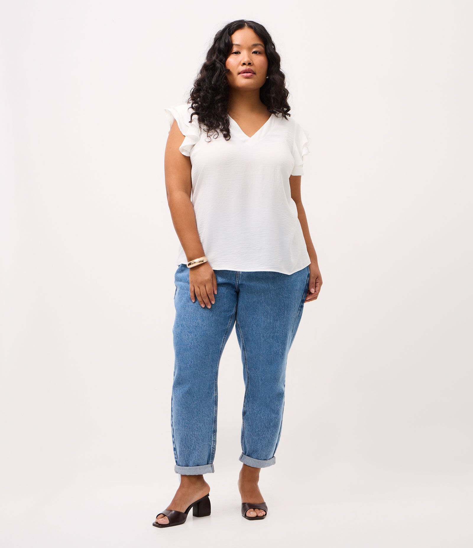 Blusa em Crepe com Babado Duplo no Ombro Curve & Plus Size Branco 2