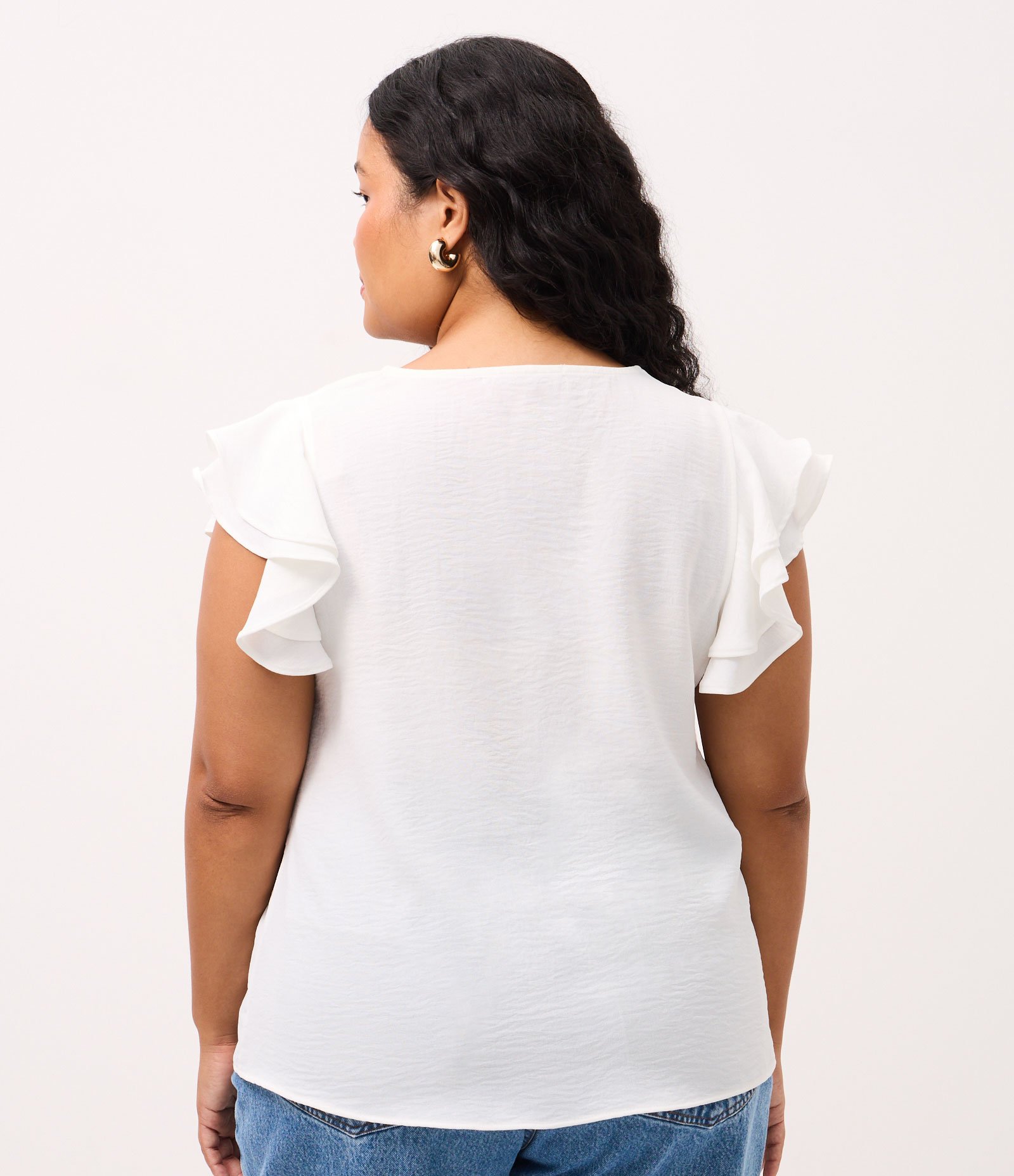 Blusa em Crepe com Babado Duplo no Ombro Curve & Plus Size Branco 4