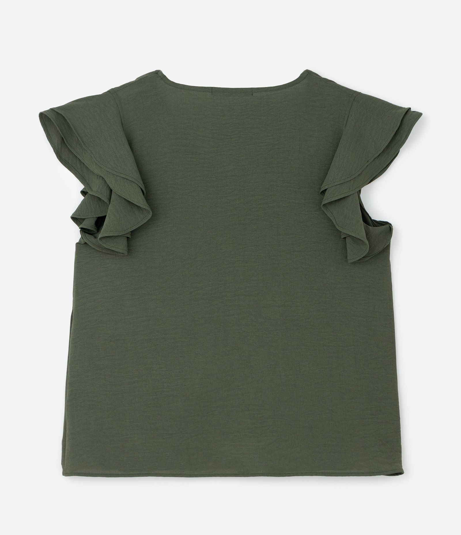 Blusa em Crepe com Babado Duplo no Ombro Curve & Plus Size Verde Escuro 2