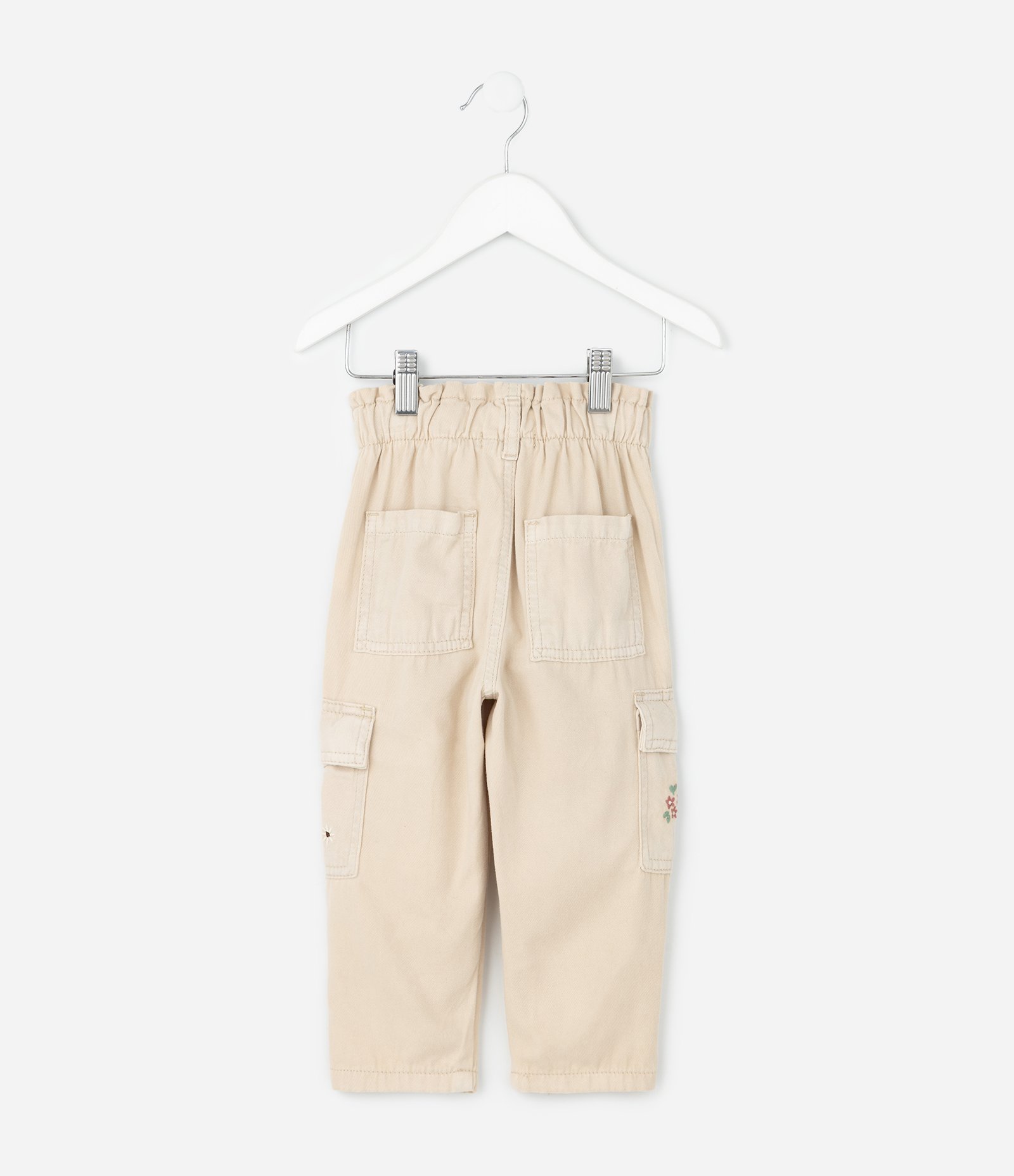 Calça Infantil em Sarja com Bordados Florais – Tam 1 a 6 Anos Bege Claro 3