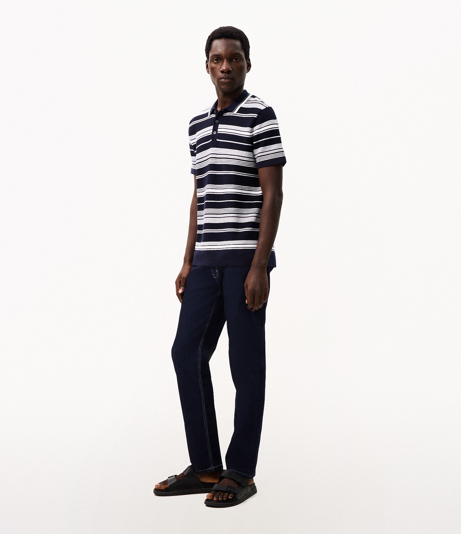 Polo Slim Listrada Tricô Azul 2