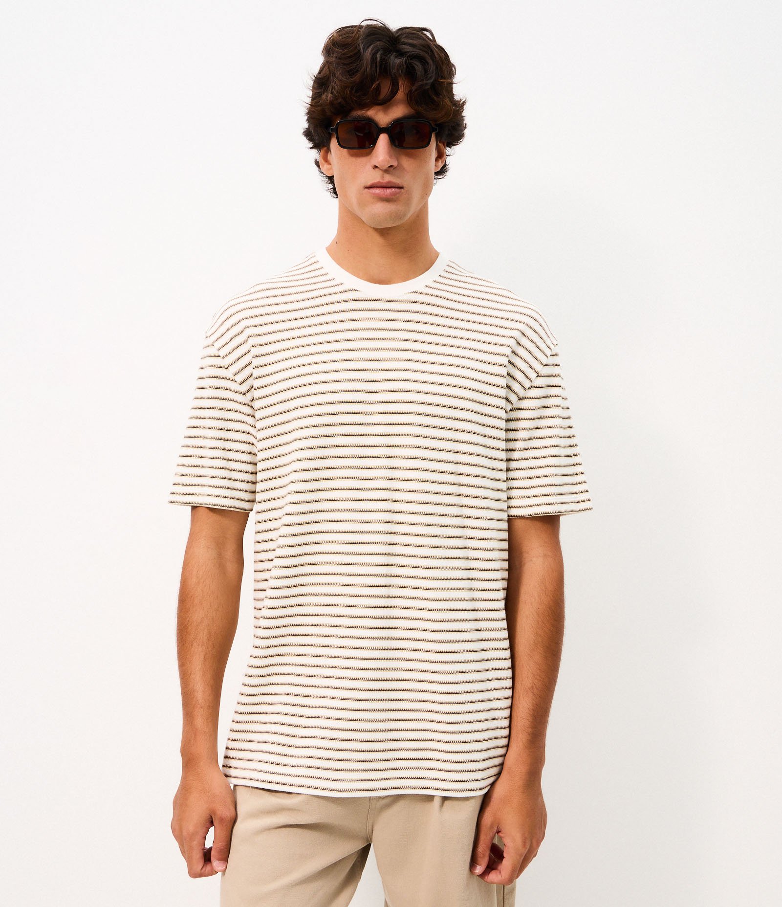 Camiseta Boxy Listrada em Algodão Fio Tinto Off White 3