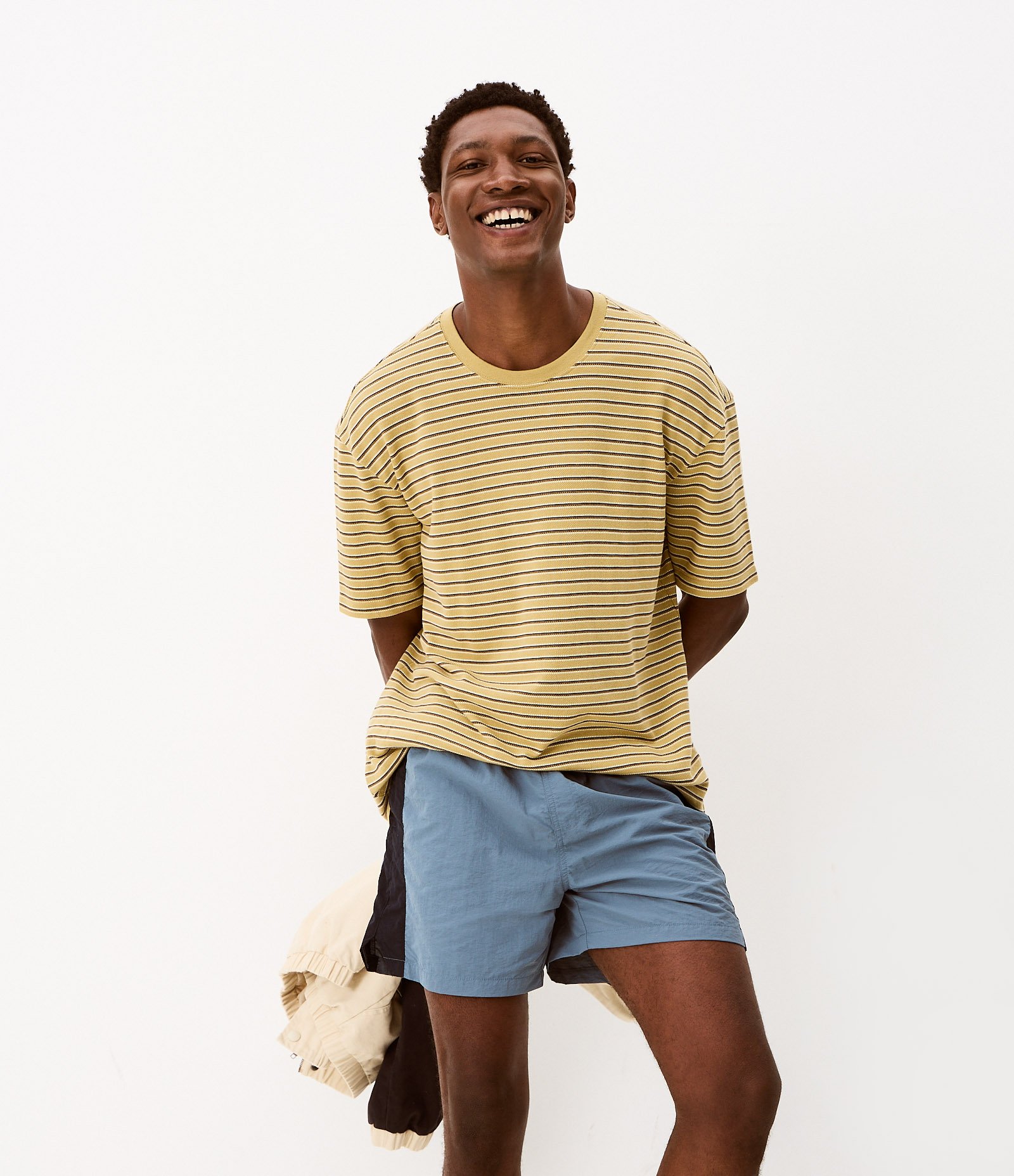 Camiseta Boxy em Algodão com Listras Fio Tinto Amarelo 1