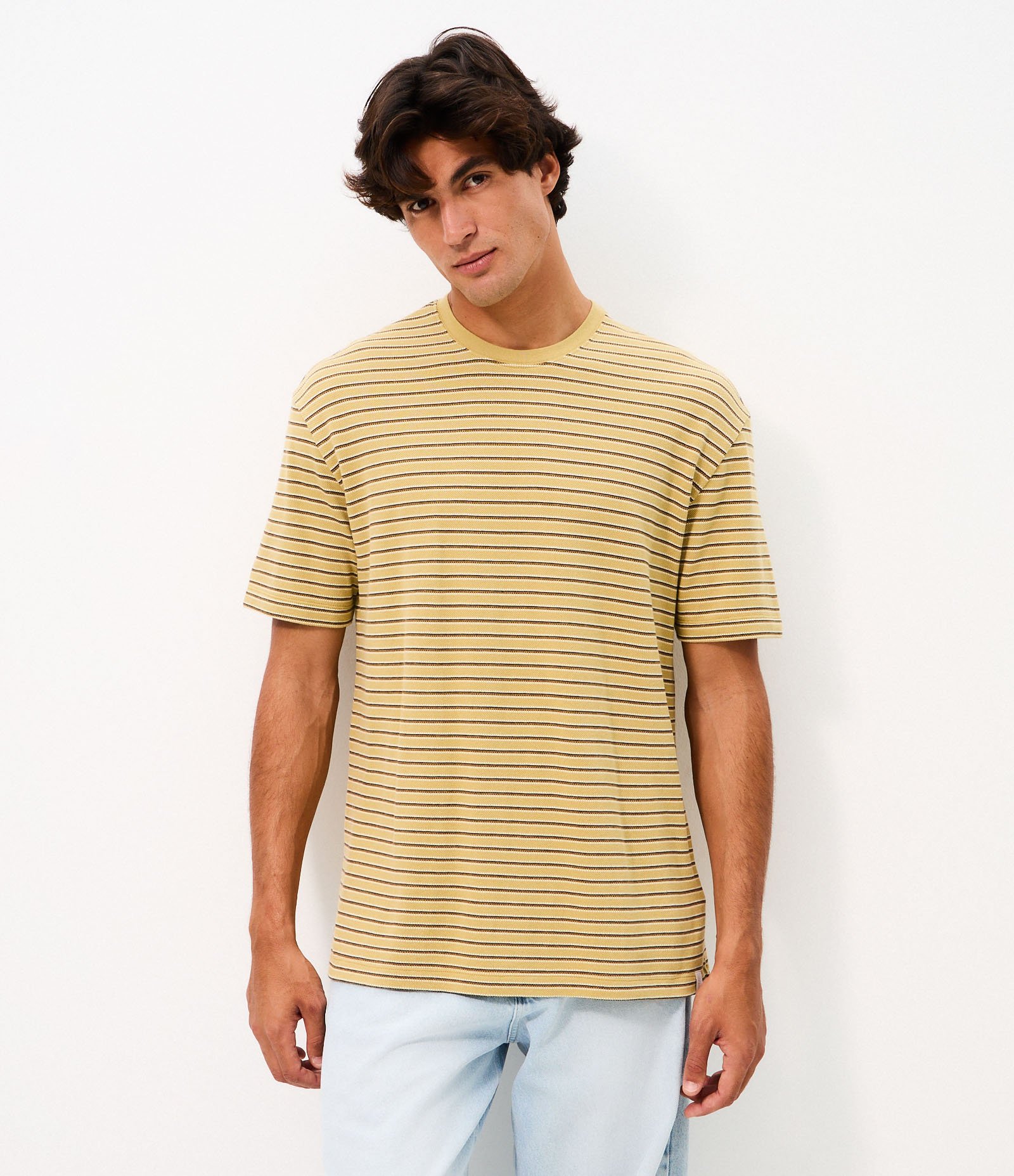Camiseta Boxy Listrada em Algodão Fio Tinto Amarelo 3