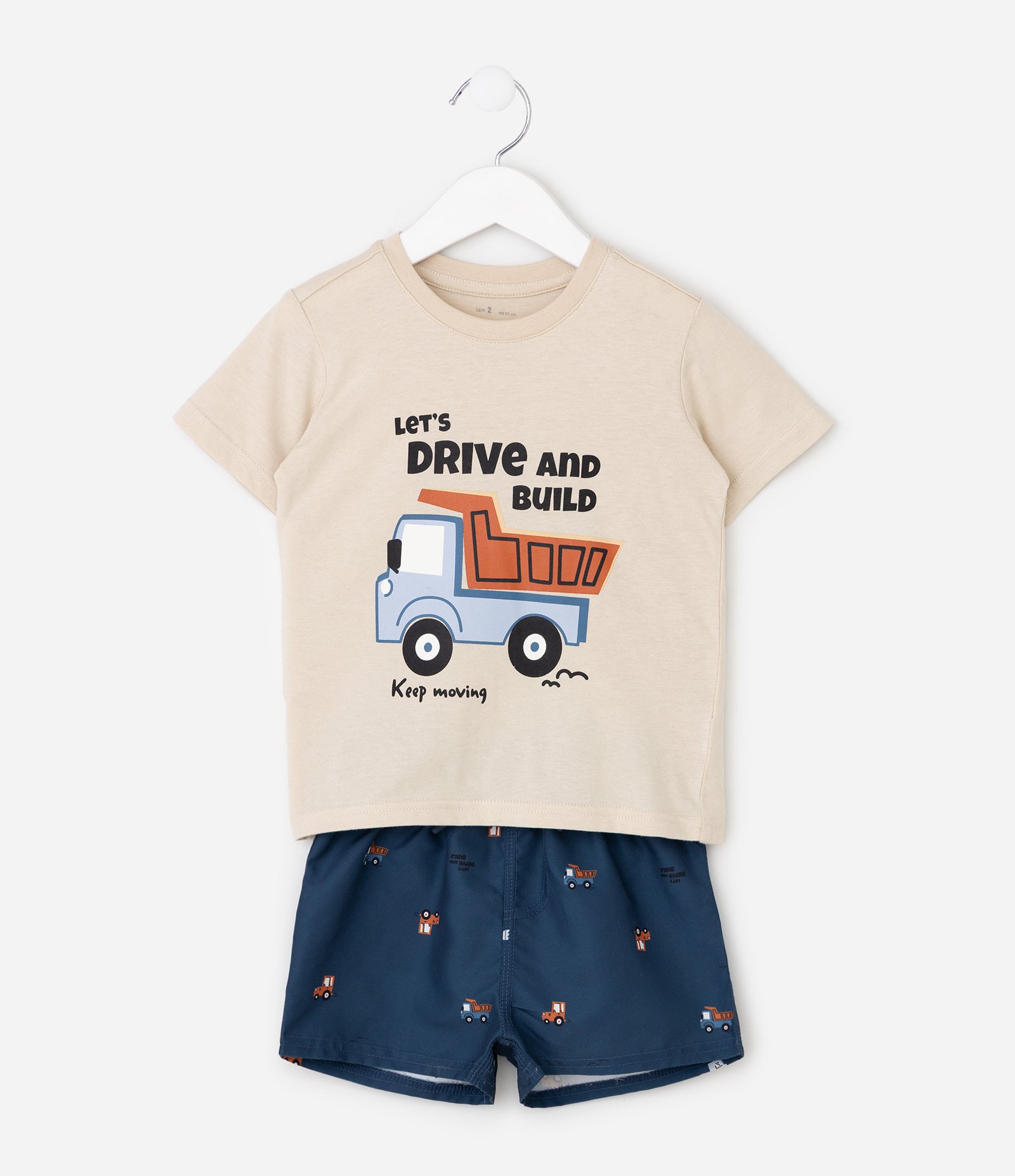 Conjunto Infantil com Estampa Fullprint Carrinhos – Tam 1 a 6 Anos Bege/Azul 2