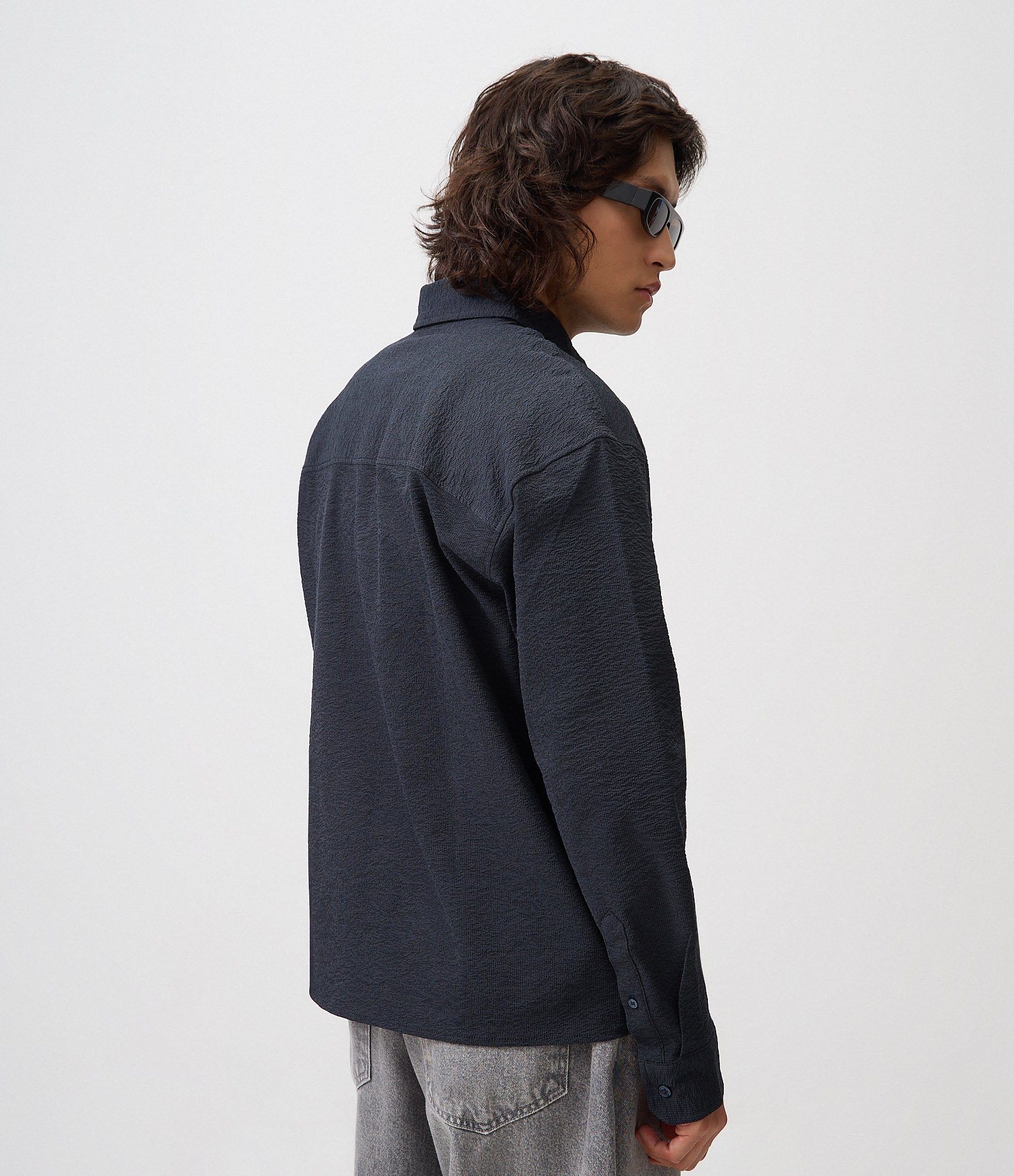Camisa em Microfibra Texturizada Azul 3