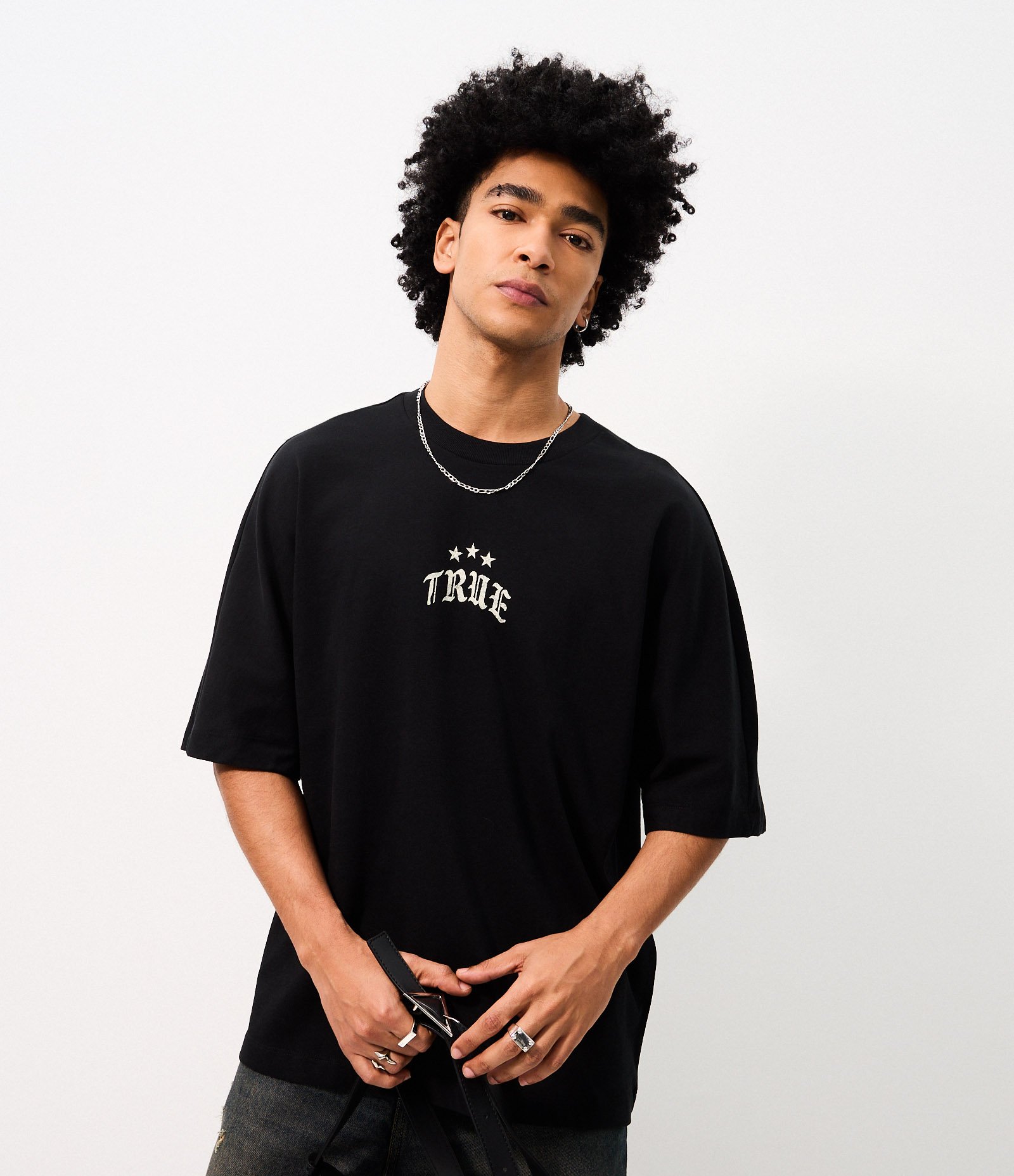 Camiseta Oversized em Algodão com Estampa True Star Preto 3