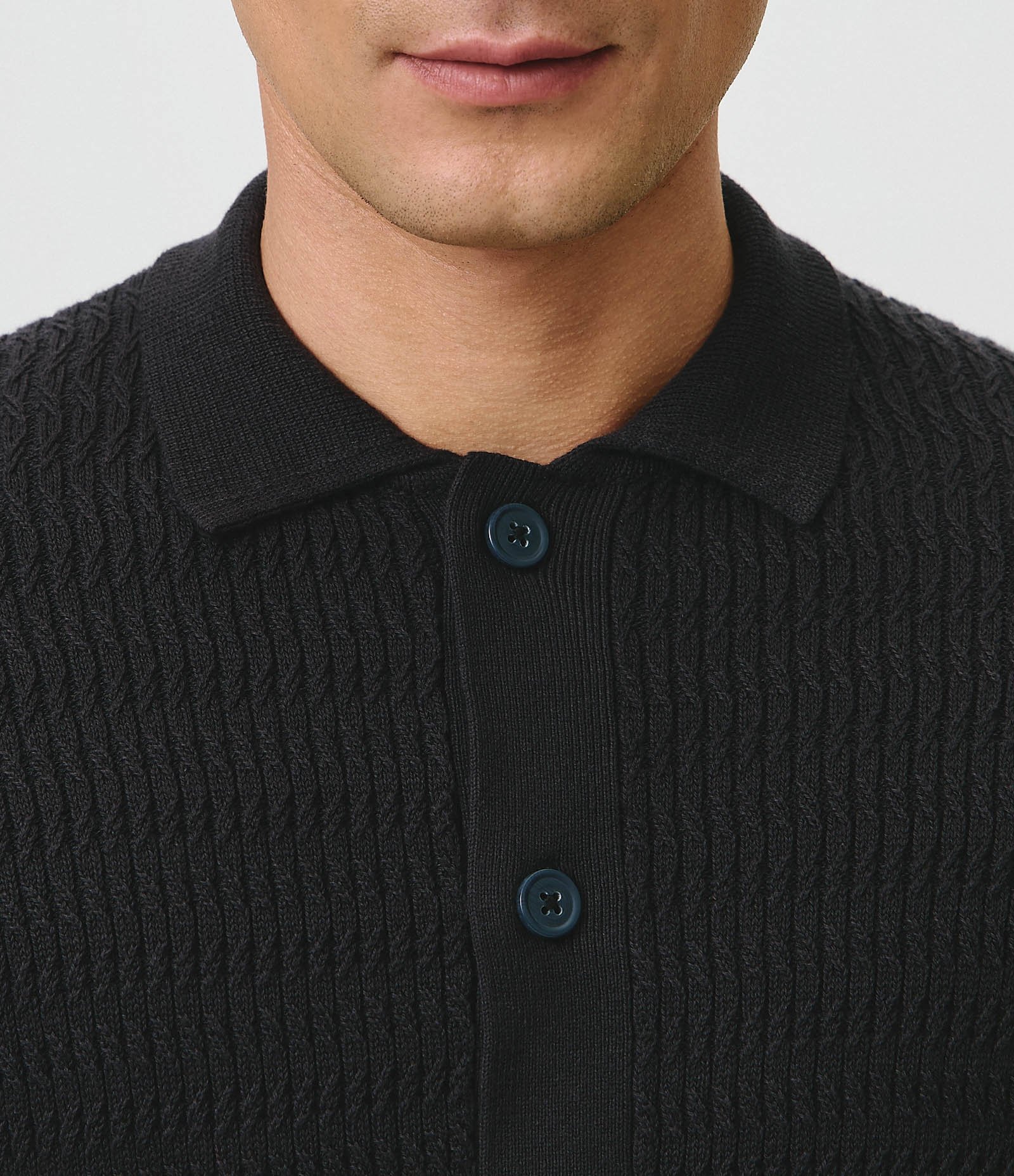 Cardigan Regular Cables em Tricô com Gola Polo Azul 2