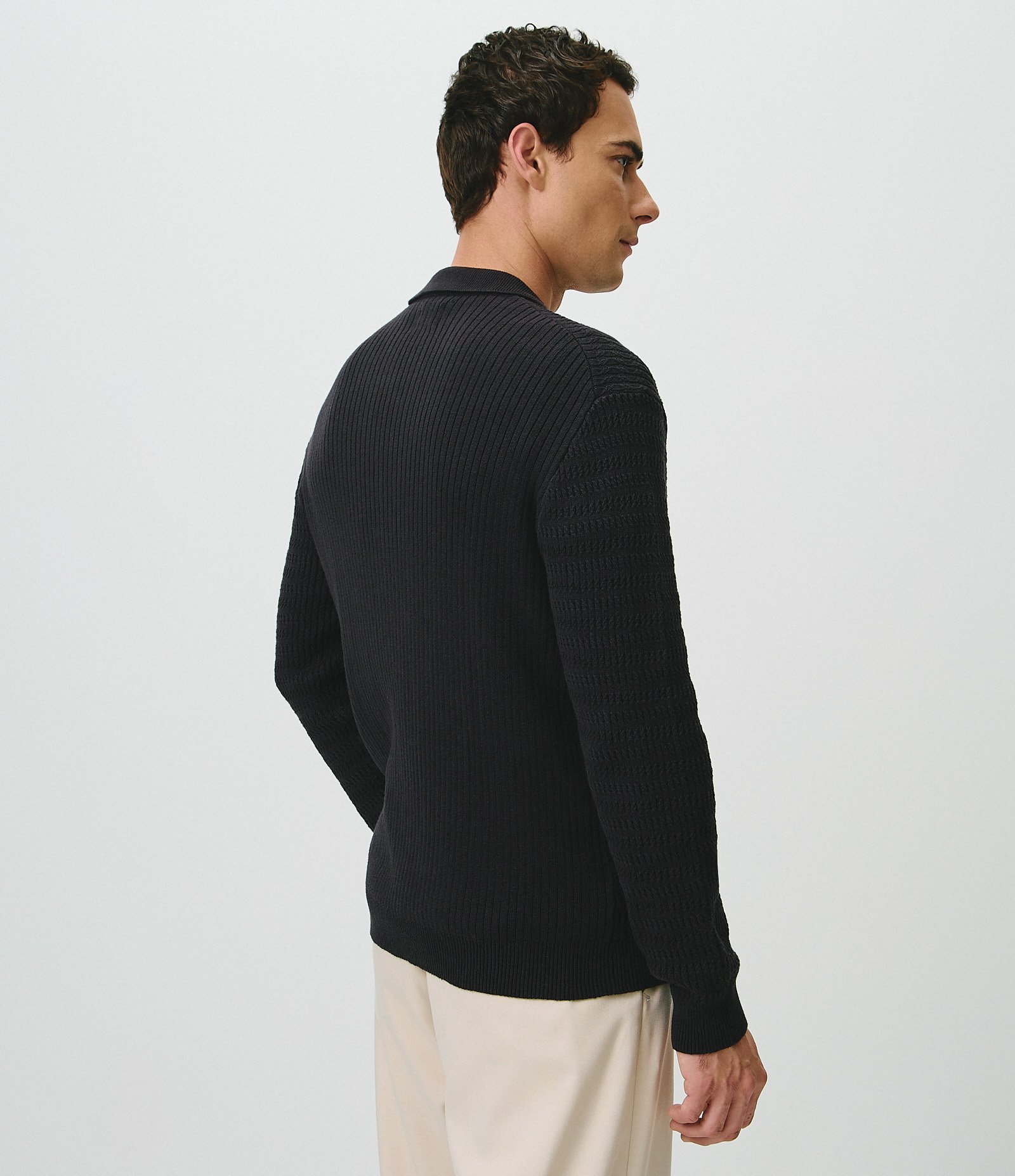 Cardigan Regular Cables em Tricô com Gola Polo Azul 4