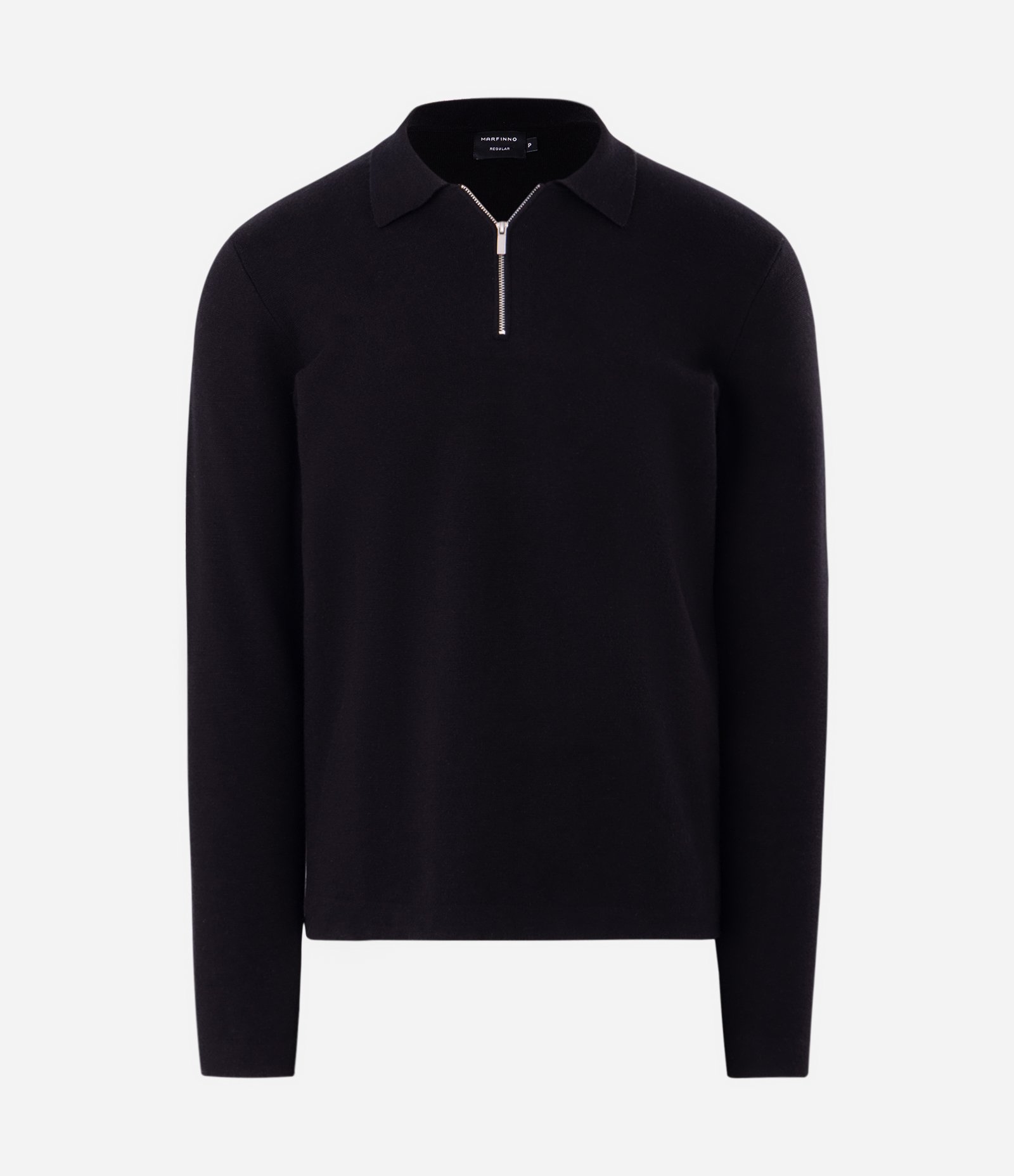Suéter Regular em Tricô com Gola Polo e Zíper Preto 1