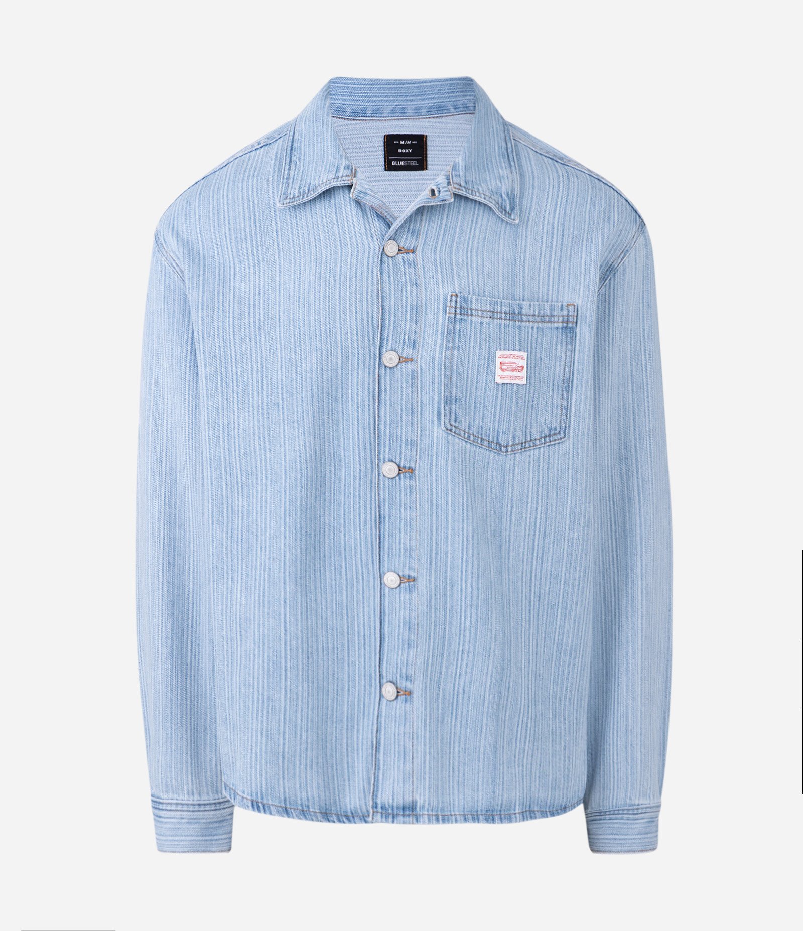 Camisa Boxy Manga Longa em Jeans Liso com Textura Azul 5