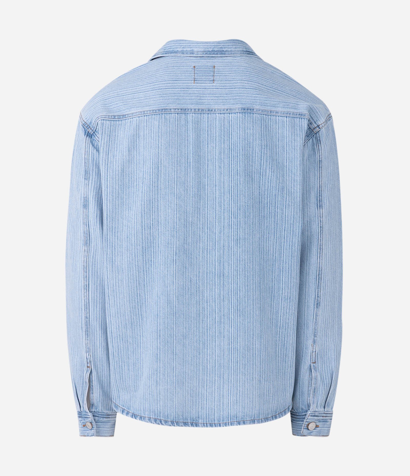 Camisa Boxy Manga Longa em Jeans Liso com Textura Azul 6