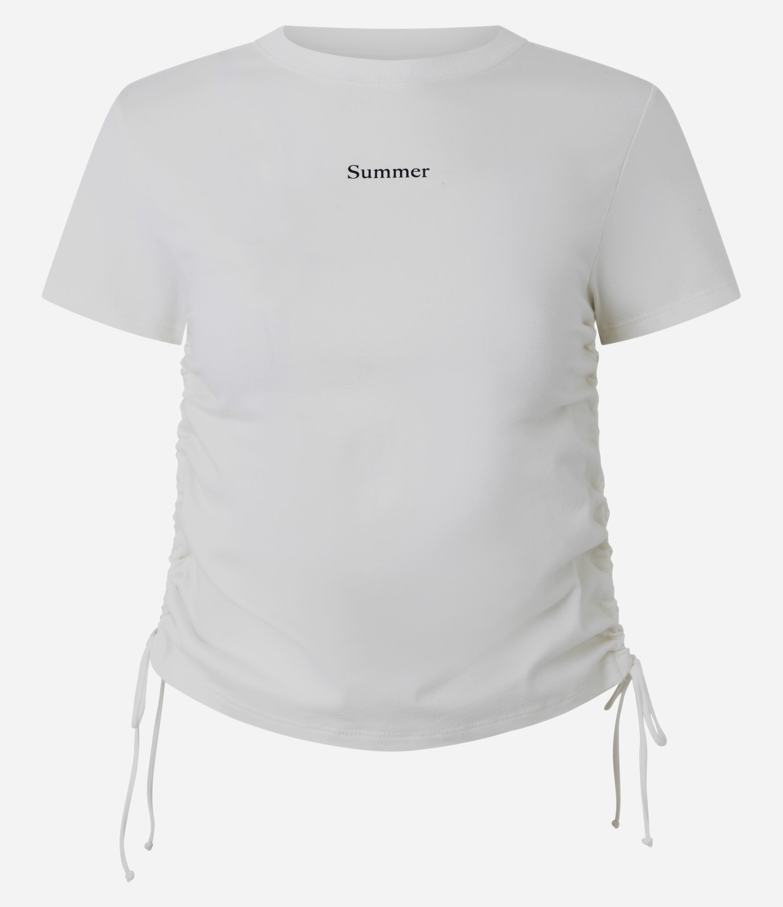 Blusa com Lettering Summer e Amarração Lateral na Barra Branco 1