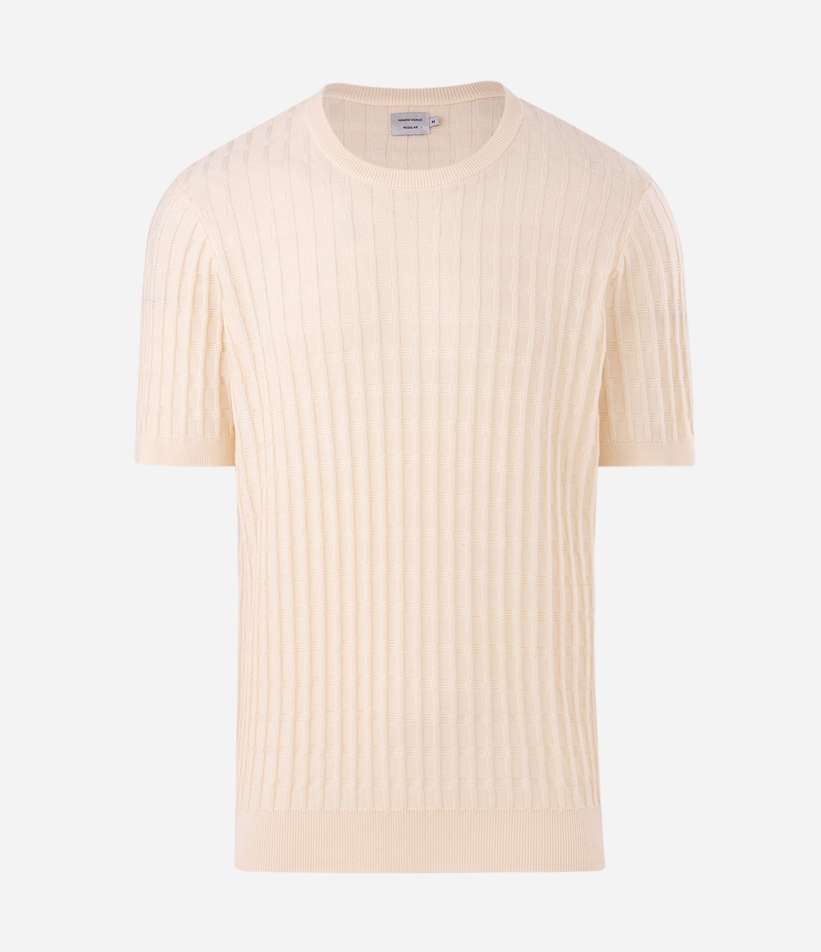 Camiseta Manga Curta com Quadradinhos Texturizado Bege 5
