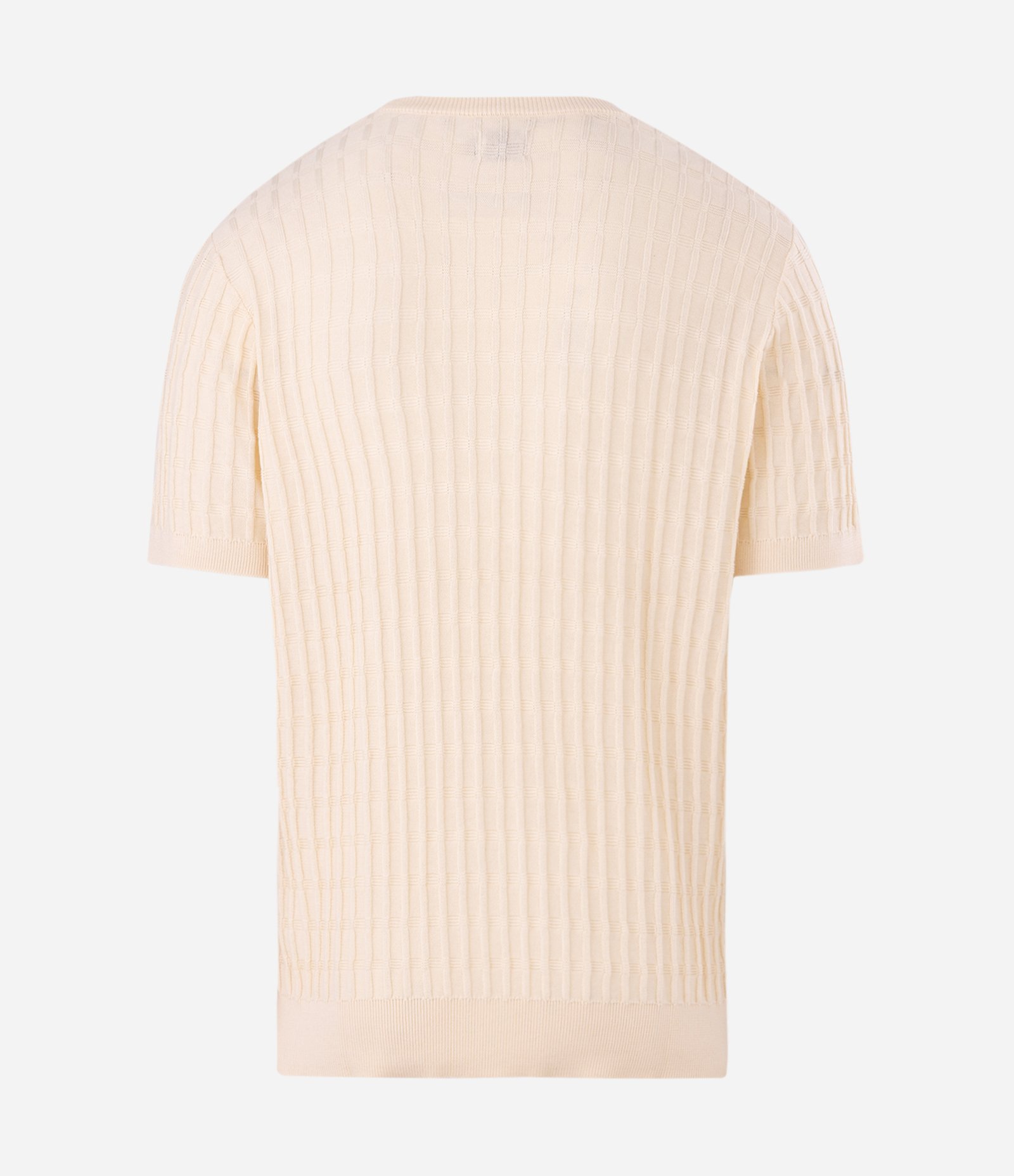 Camiseta Manga Curta com Quadradinhos Texturizado Bege 6