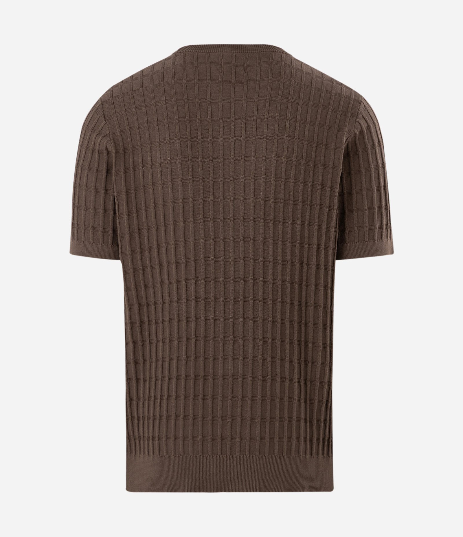 Camiseta Manga Curta Algodao Quadradinhos Texturizado Marrom 2