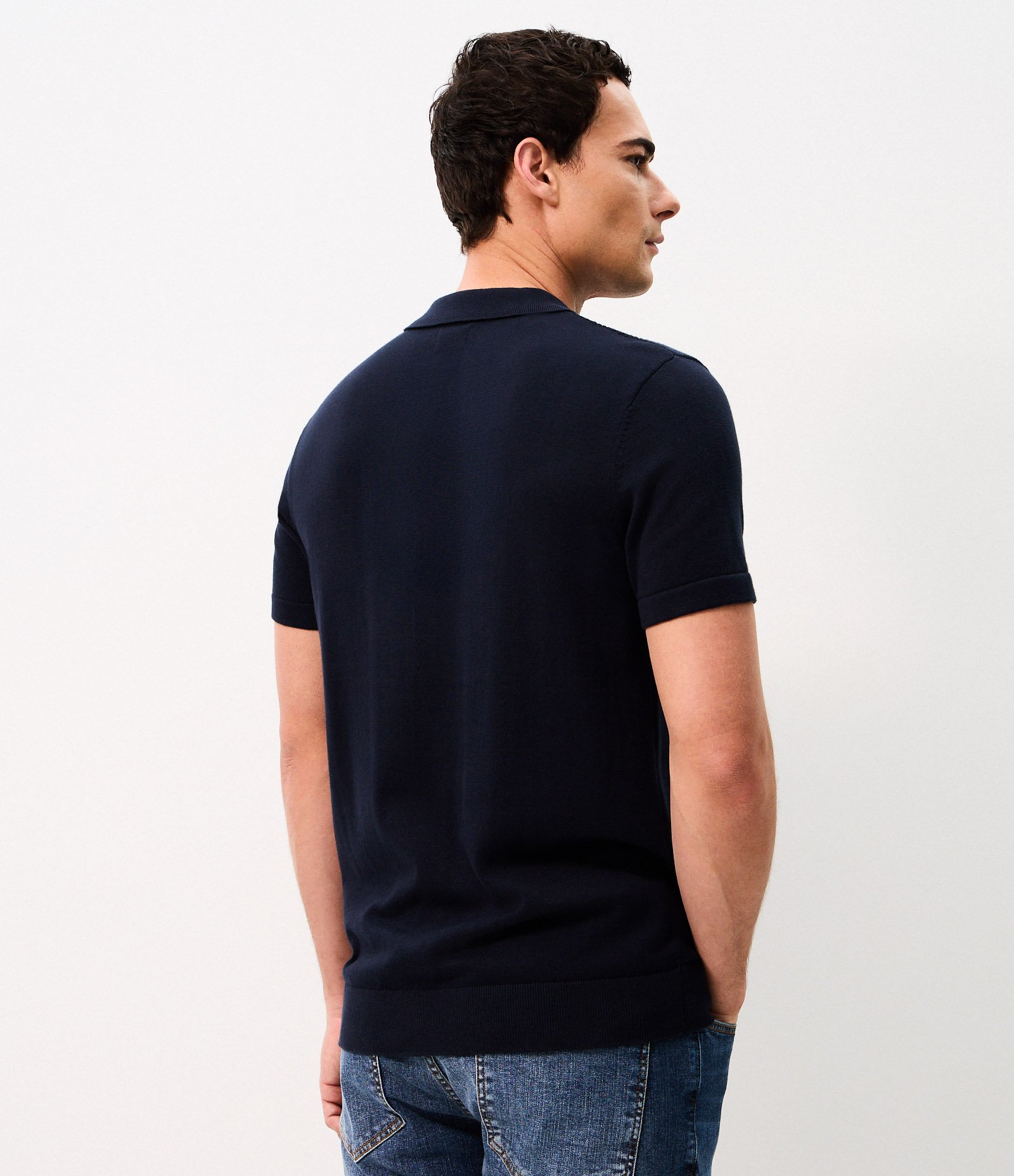Polo Texturizada Half Zipper Algodão Azul 3