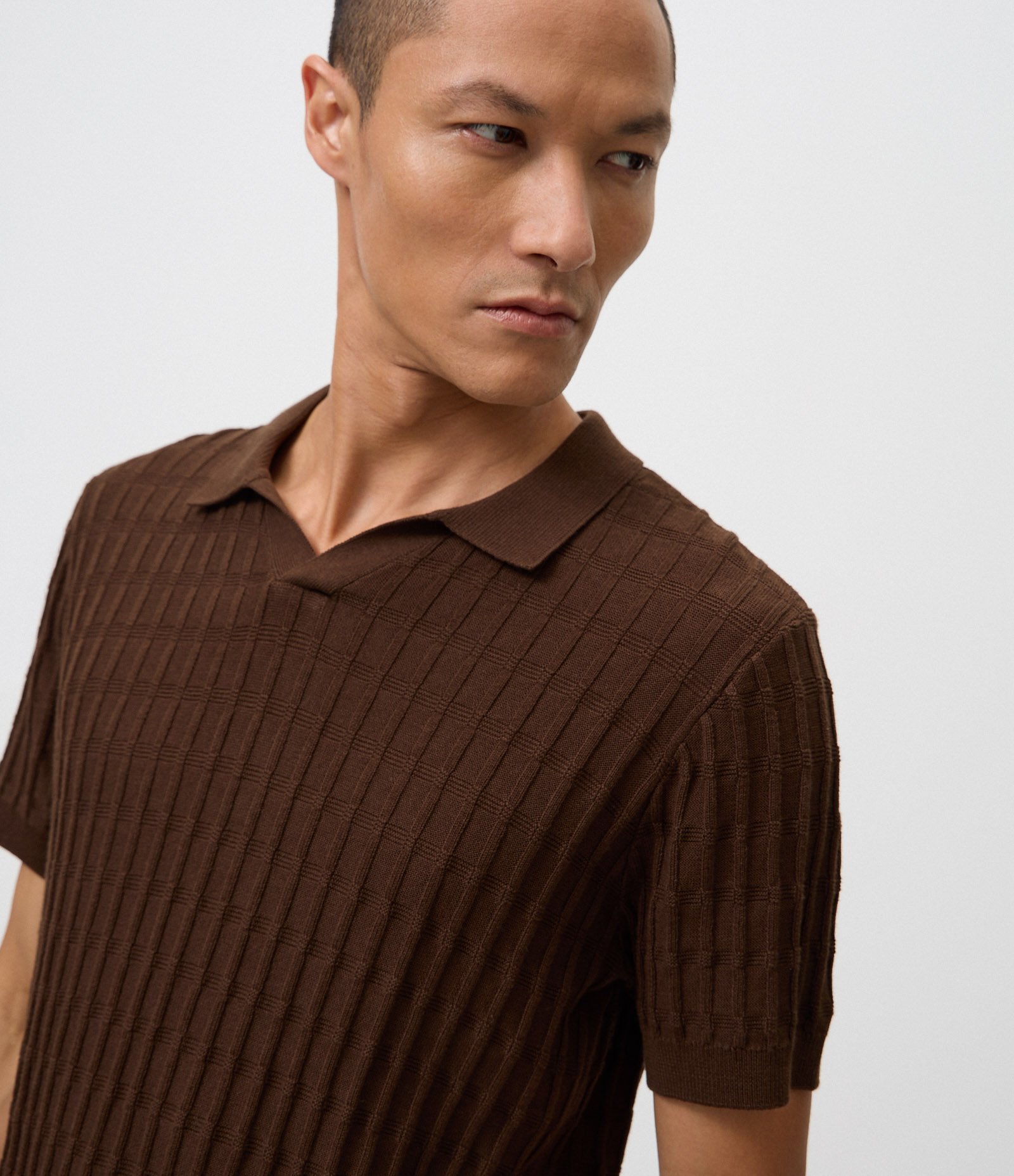 Blusa Polo com Textura Retangular Marrom 4