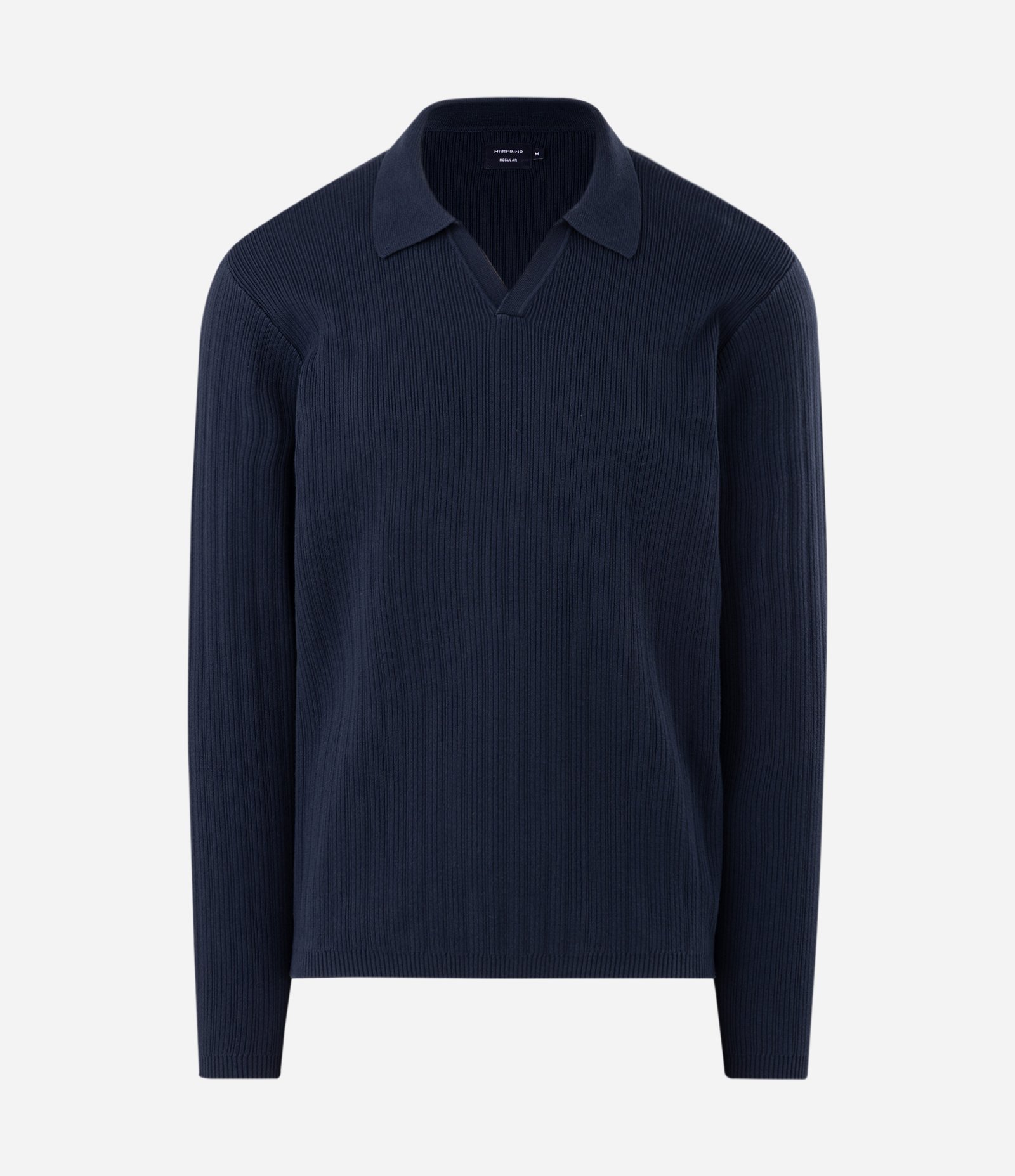 Suéter em Tricô Canelado com Gola Polo em V Azul 8