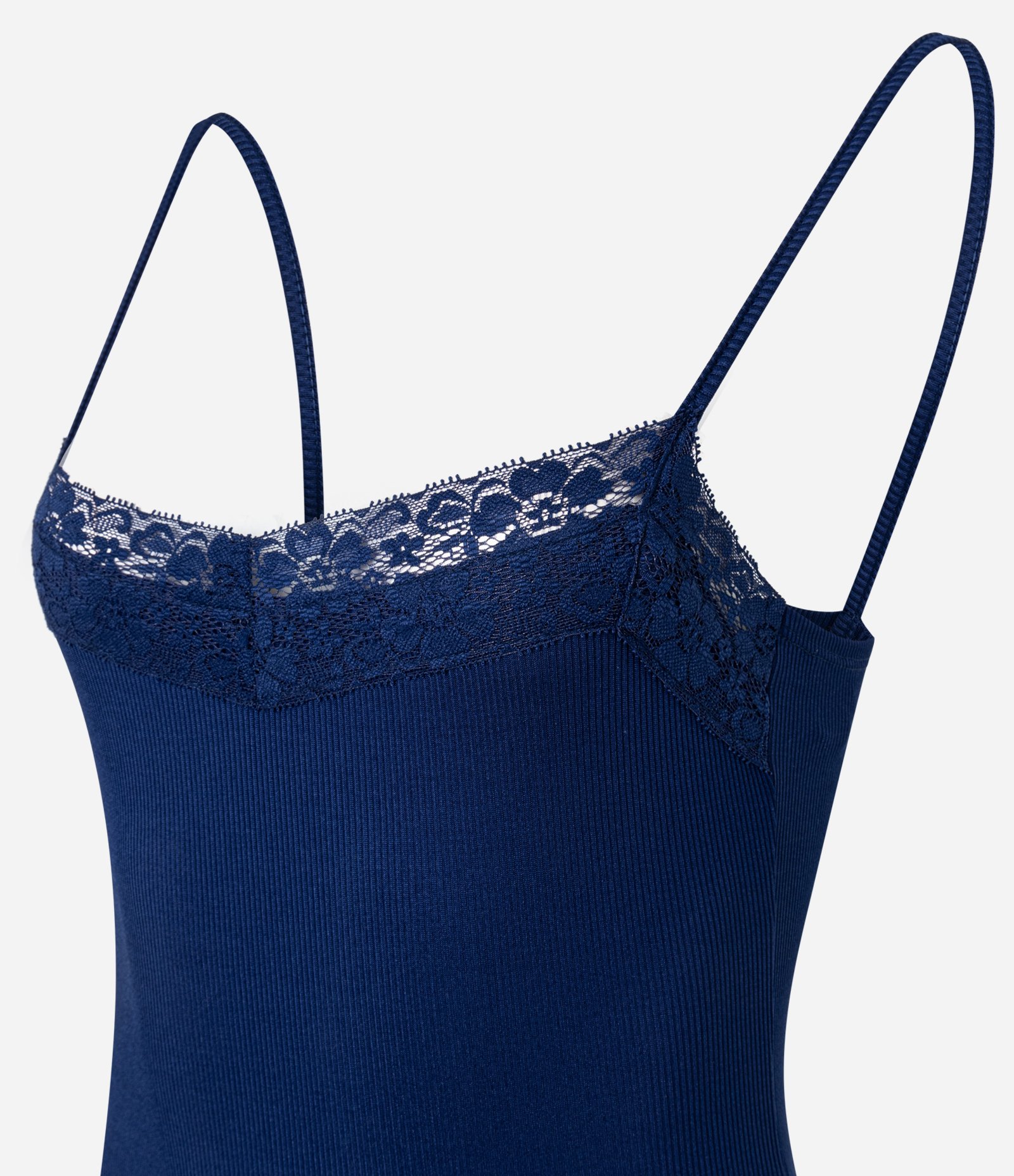 Body com Alça Fina e Renda no Decote Azul 2