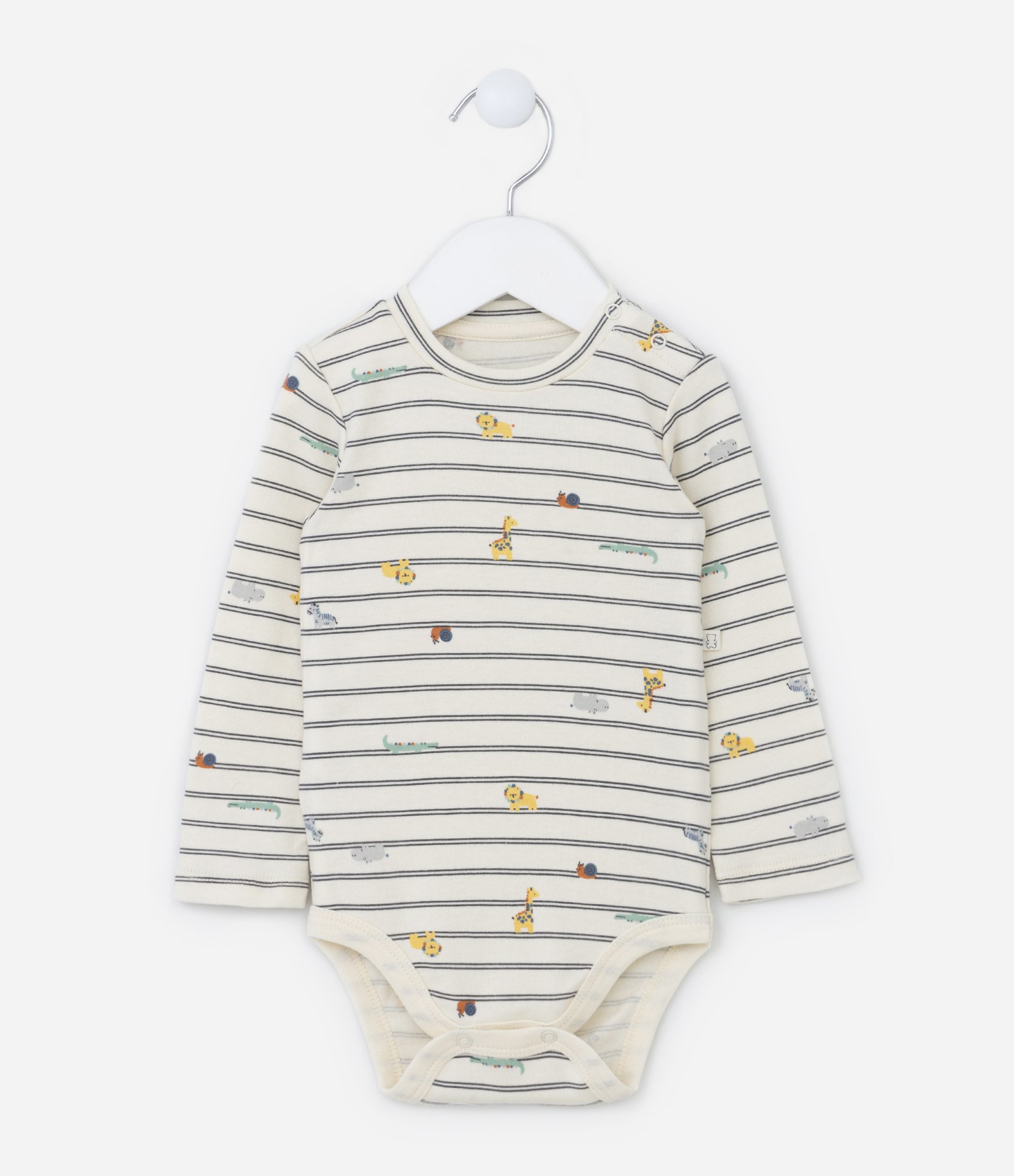 Conjunto Infantil Body Listrado e Calça com Estampa Girafa – Tam RN a 18 Meses Off White/Verde 2
