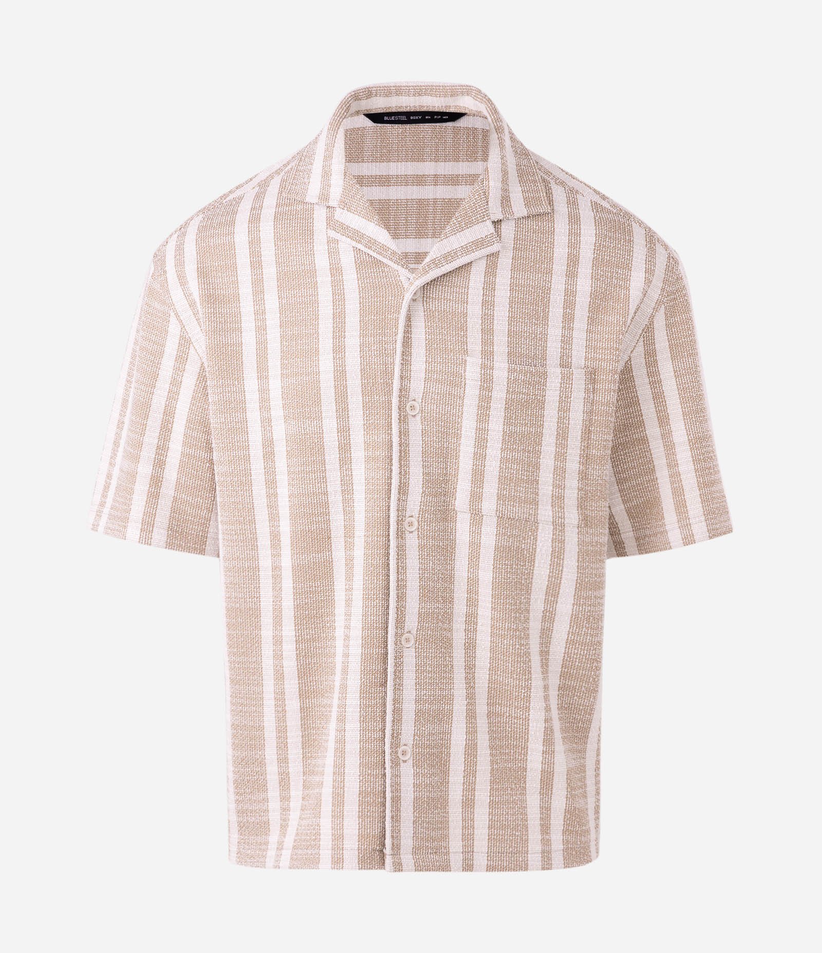 Camisa Manga Curta Jacquard Listrada Boxy Bege 4