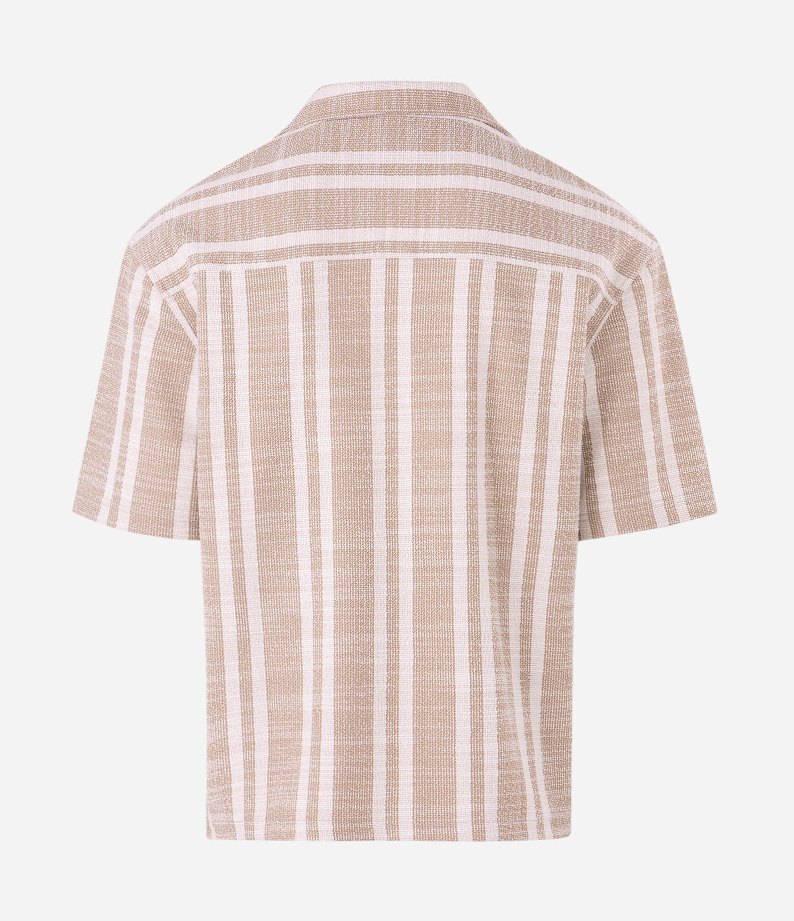 Camisa Manga Curta Jacquard Listrada Boxy Bege 5