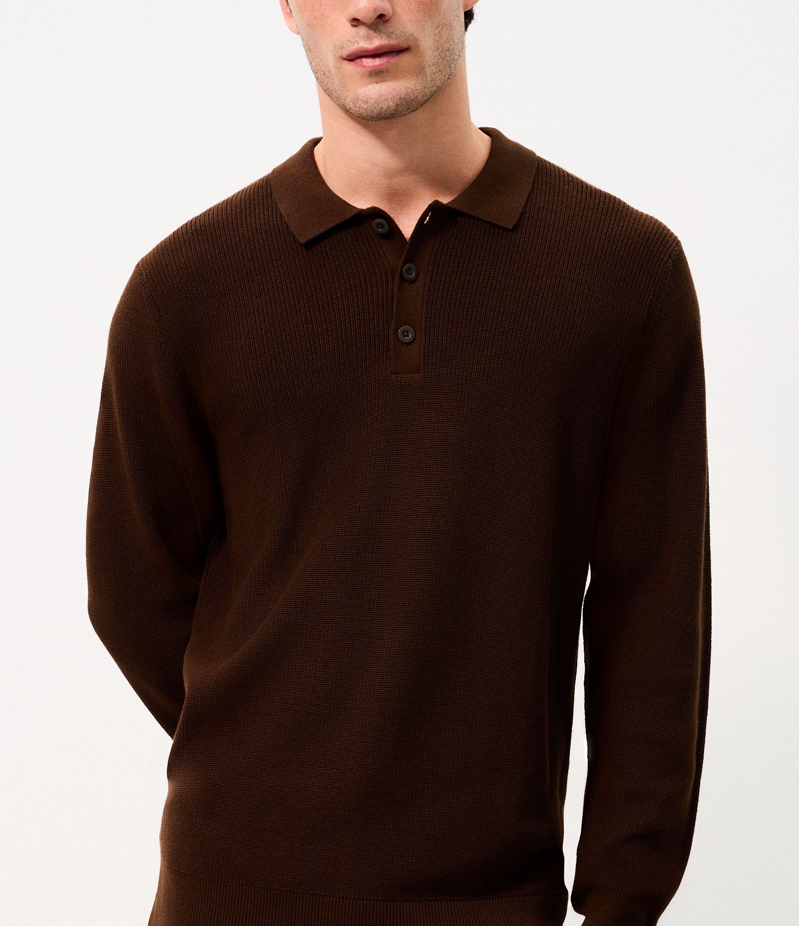 Suéter Texturizado com Gola Polo Marrom 3
